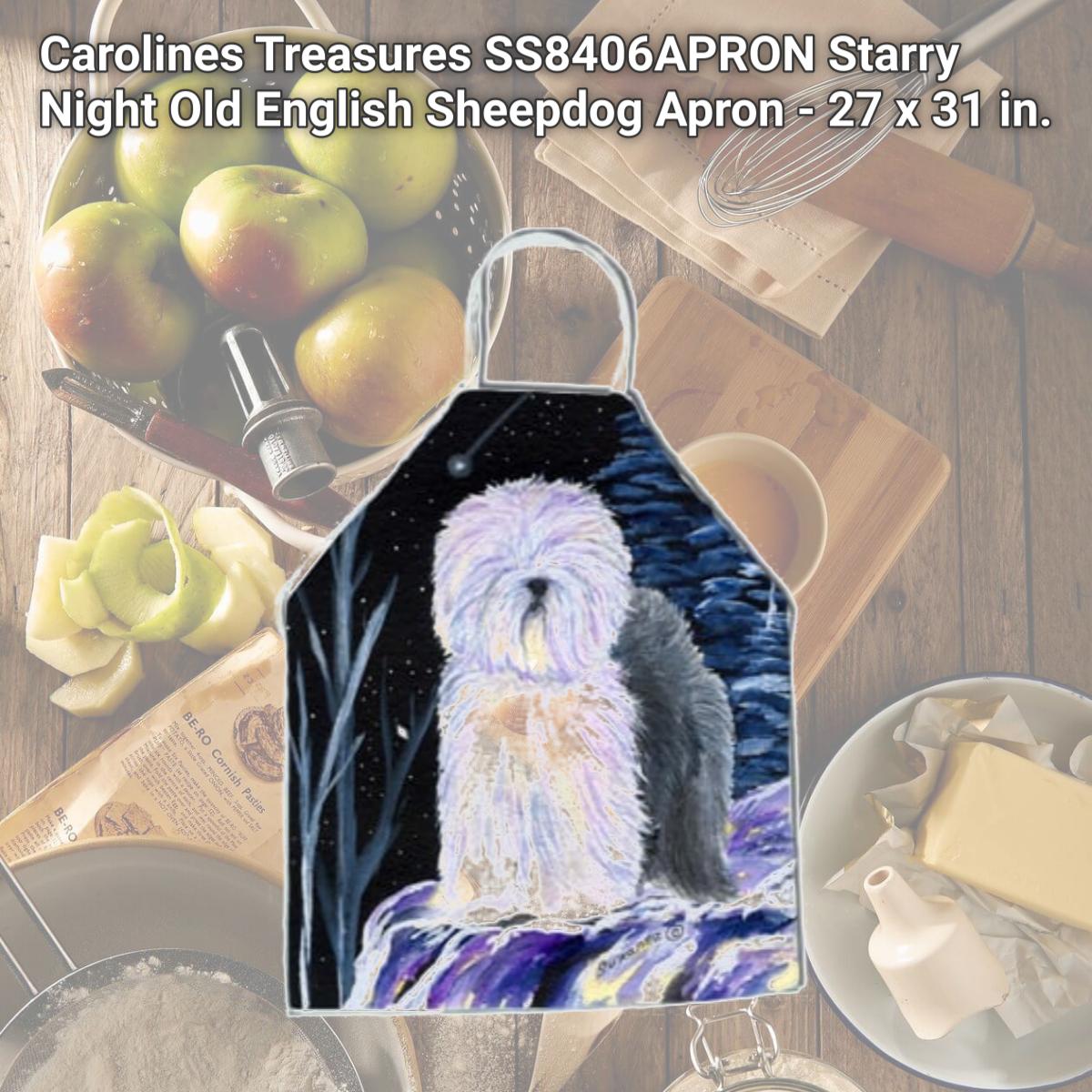 Picture of Carolines Treasures SS8406APRON Starry Night Old English Sheepdog Apron - 27 x 31 in.