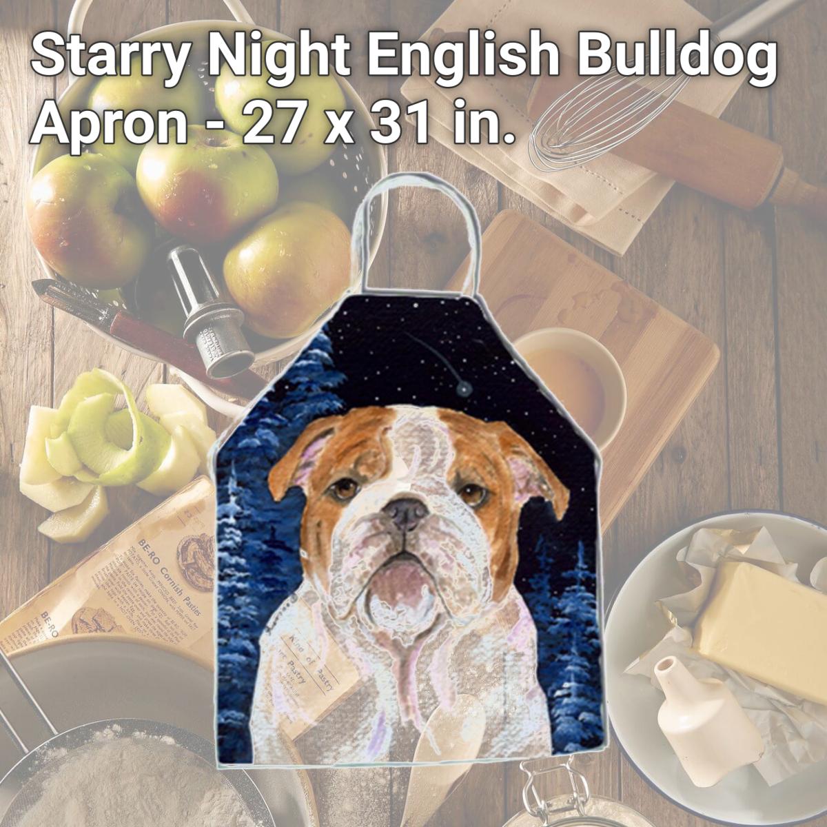 Picture of Carolines Treasures SS8447APRON Starry Night English Bulldog Apron - 27 x 31 in.
