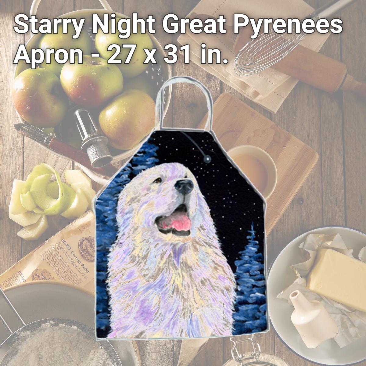 Picture of Carolines Treasures SS8466APRON Starry Night Great Pyrenees Apron - 27 x 31 in.