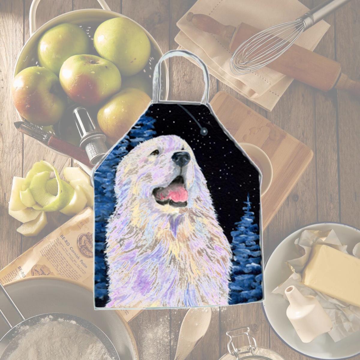 Picture of Carolines Treasures SS8466APRON Starry Night Great Pyrenees Apron - 27 x 31 in.