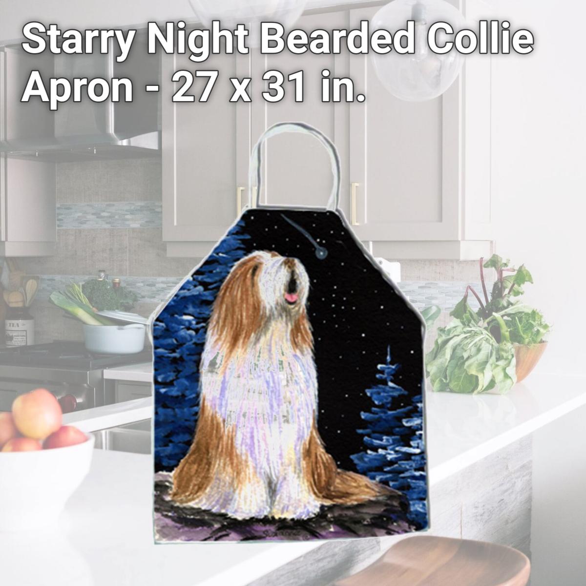 Picture of Carolines Treasures SS8467APRON Starry Night Bearded Collie Apron - 27 x 31 in.