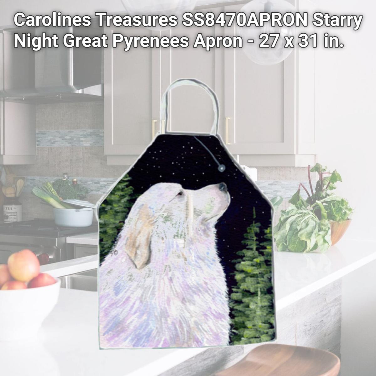 Picture of Carolines Treasures SS8470APRON Starry Night Great Pyrenees Apron - 27 x 31 in.