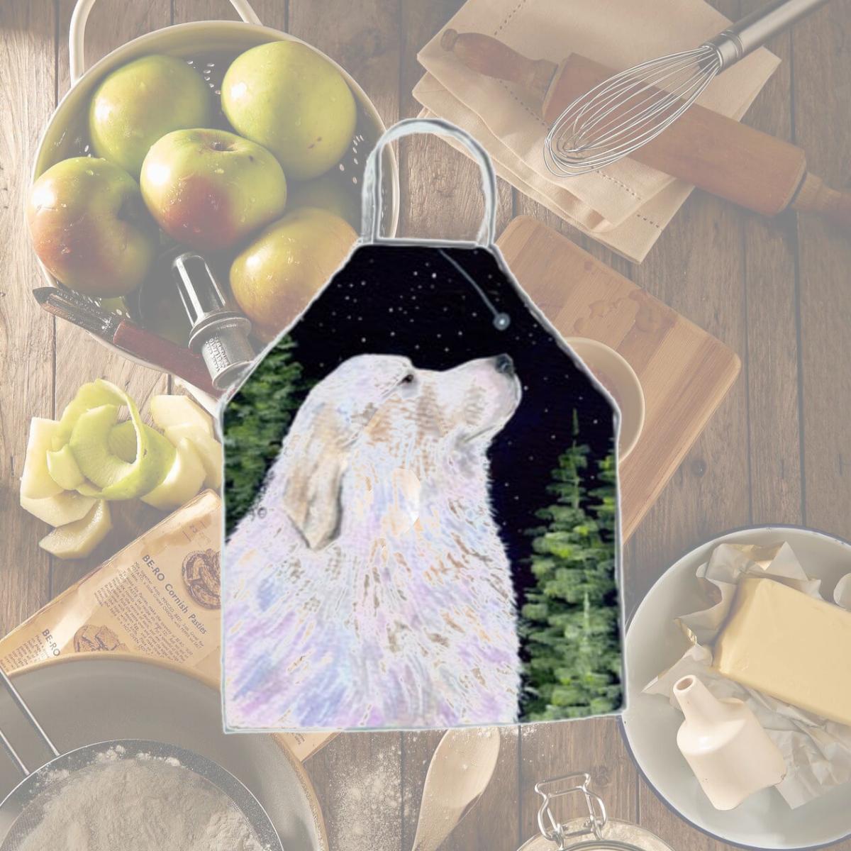 Picture of Carolines Treasures SS8470APRON Starry Night Great Pyrenees Apron - 27 x 31 in.