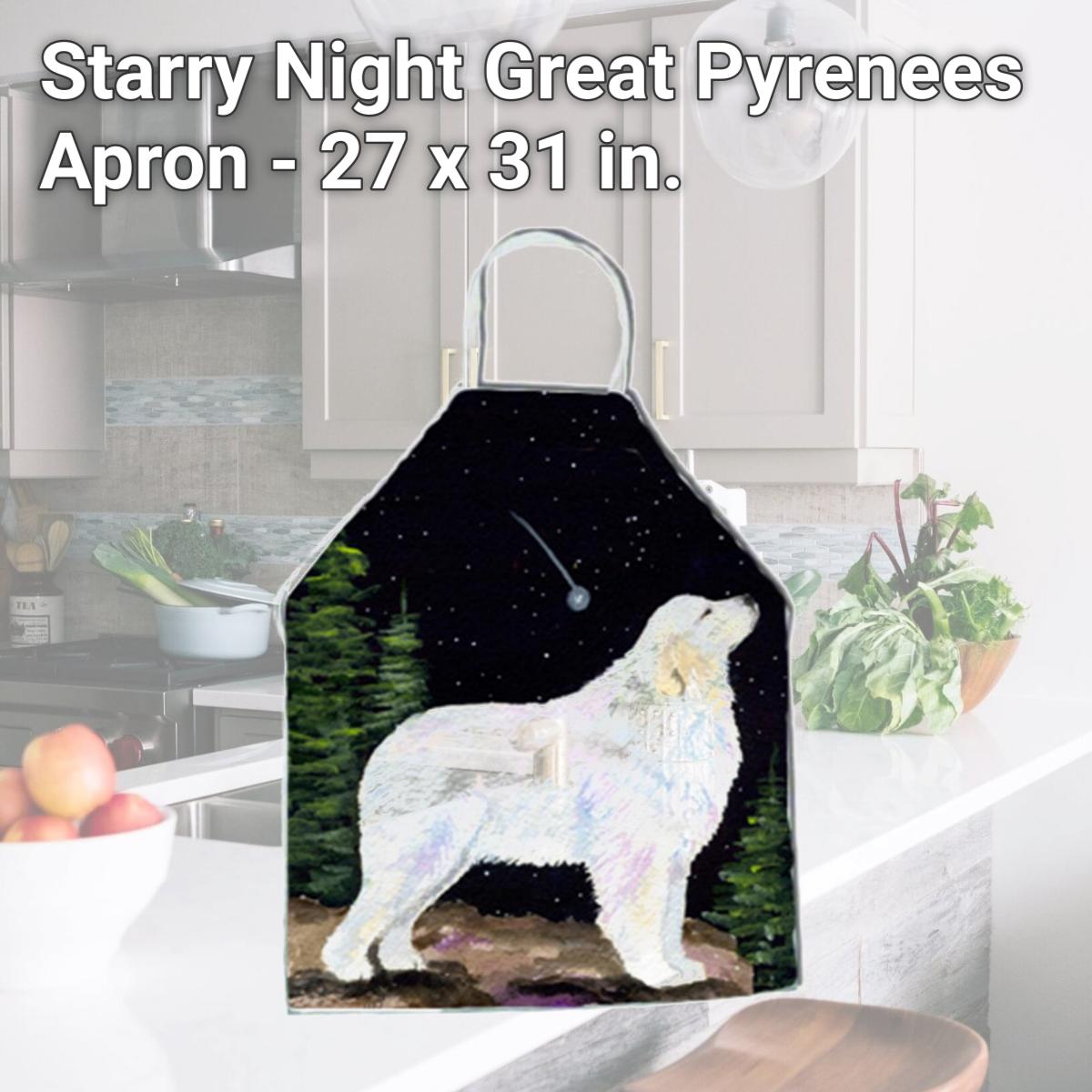 Picture of Carolines Treasures SS8471APRON Starry Night Great Pyrenees Apron - 27 x 31 in.
