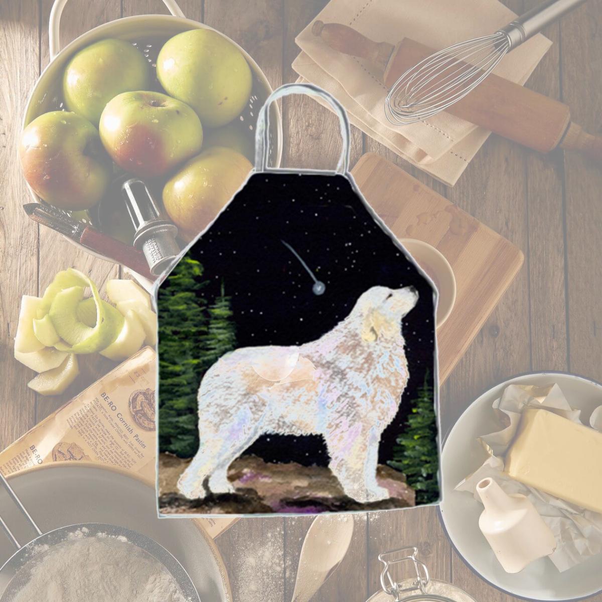 Picture of Carolines Treasures SS8471APRON Starry Night Great Pyrenees Apron - 27 x 31 in.