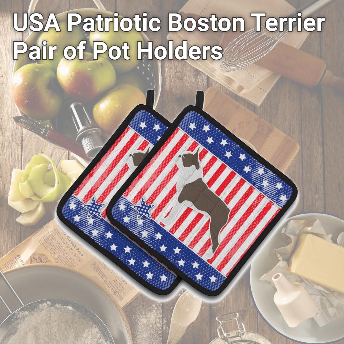 Picture of Carolines Treasures BB3344PTHD USA Patriotic Boston Terrier Pair of Pot Holders