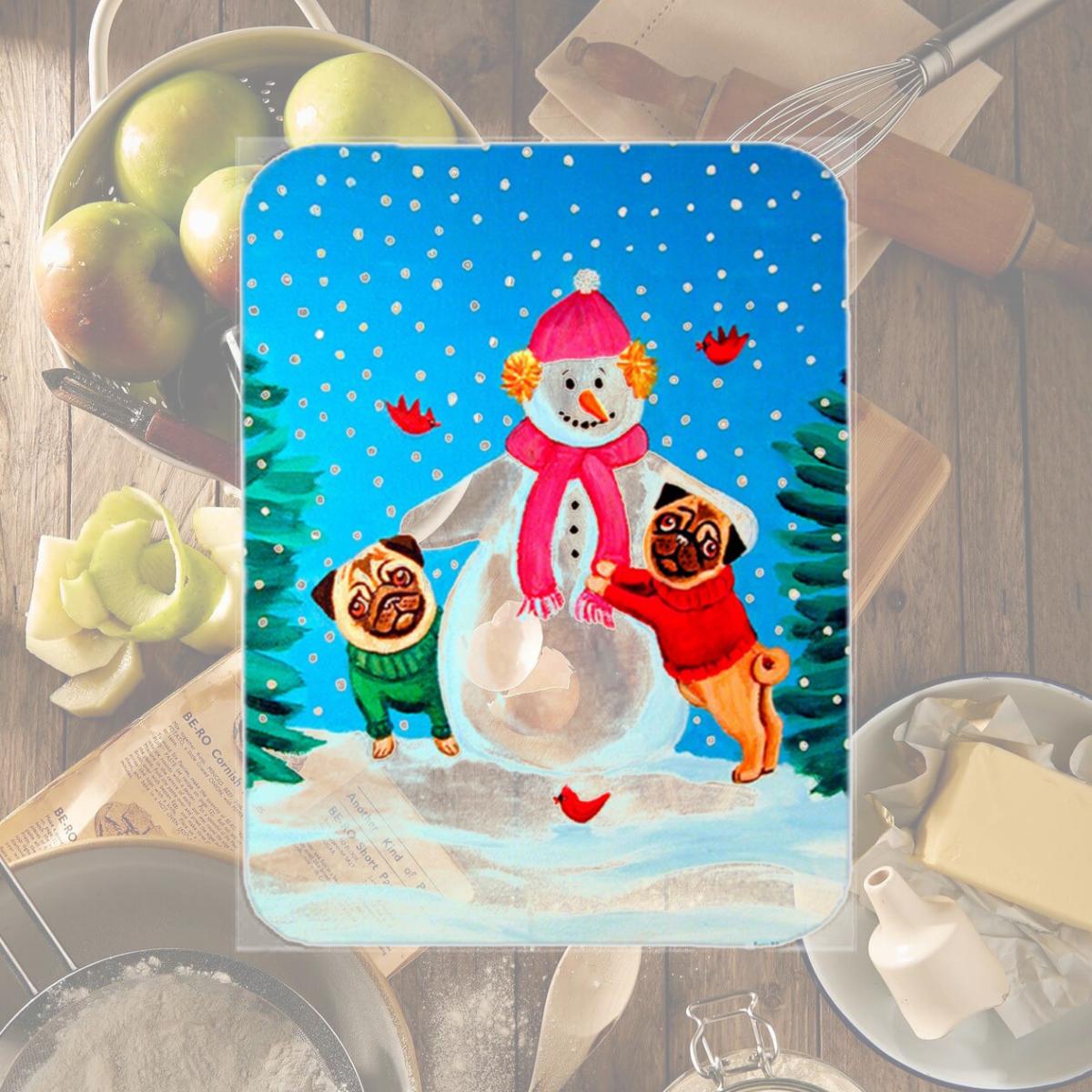 Picture of Carolines Treasures 7115LCB Snowman with Pug Glass Cutting Board - Large- 15 x 12 in.