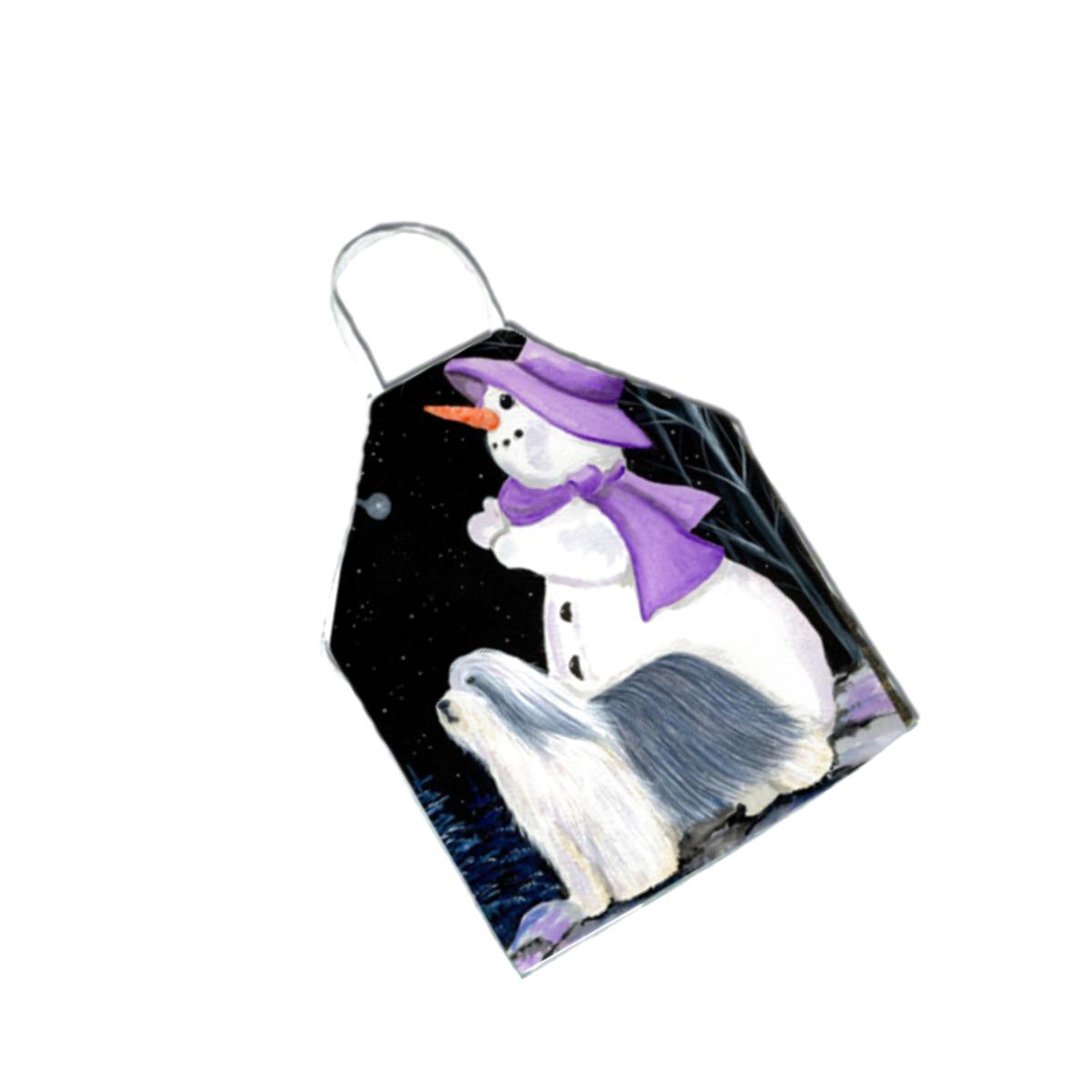 Picture of Carolines Treasures SS8947APRON Snowman with Bearded Collie Apron - 27 x 31 in.