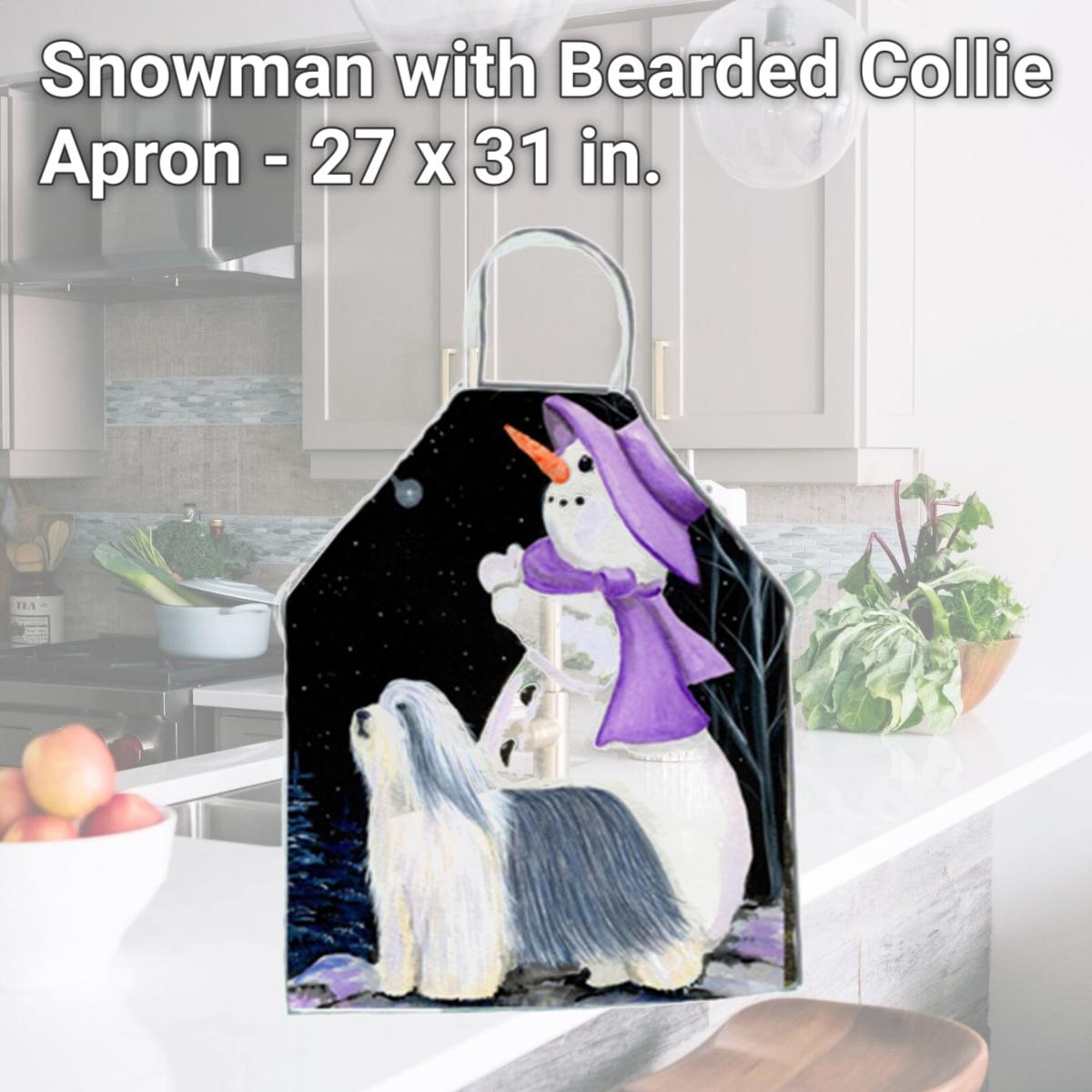 Picture of Carolines Treasures SS8947APRON Snowman with Bearded Collie Apron - 27 x 31 in.