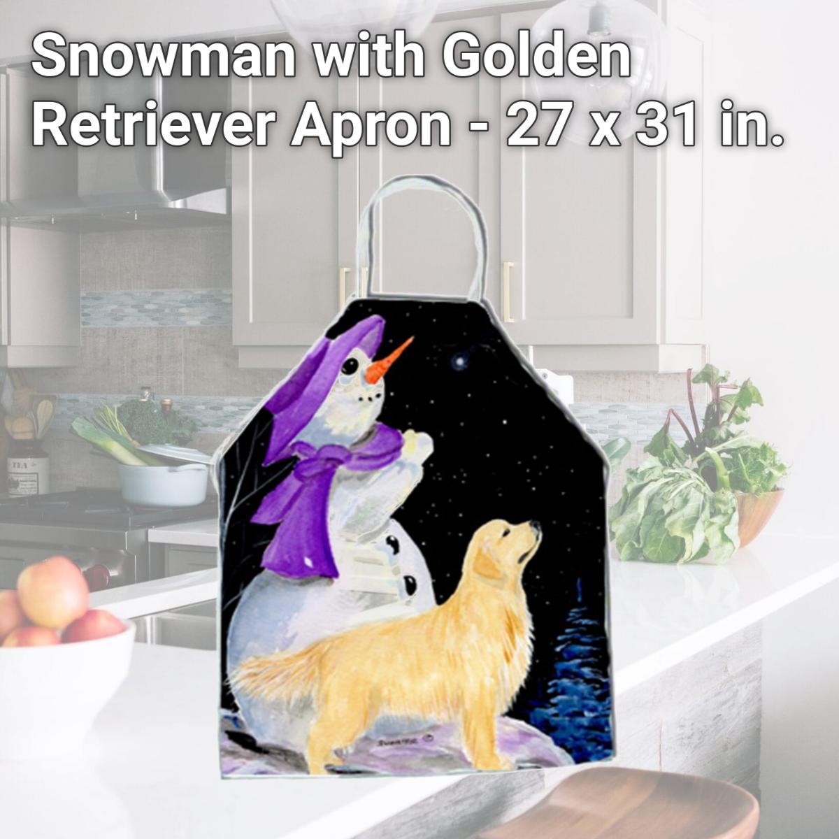 Picture of Carolines Treasures SS8950APRON Snowman with Golden Retriever Apron - 27 x 31 in.