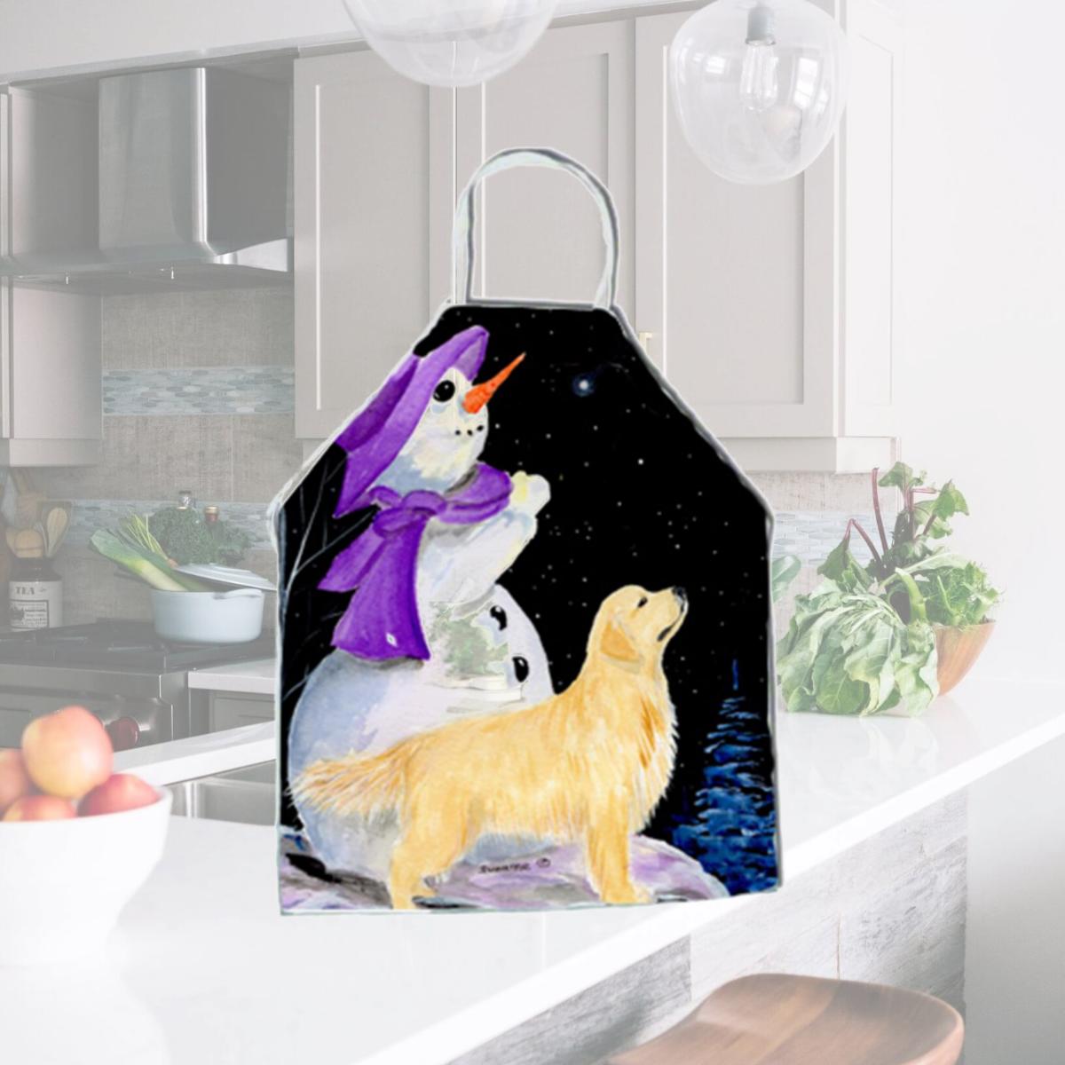 Picture of Carolines Treasures SS8950APRON Snowman with Golden Retriever Apron - 27 x 31 in.