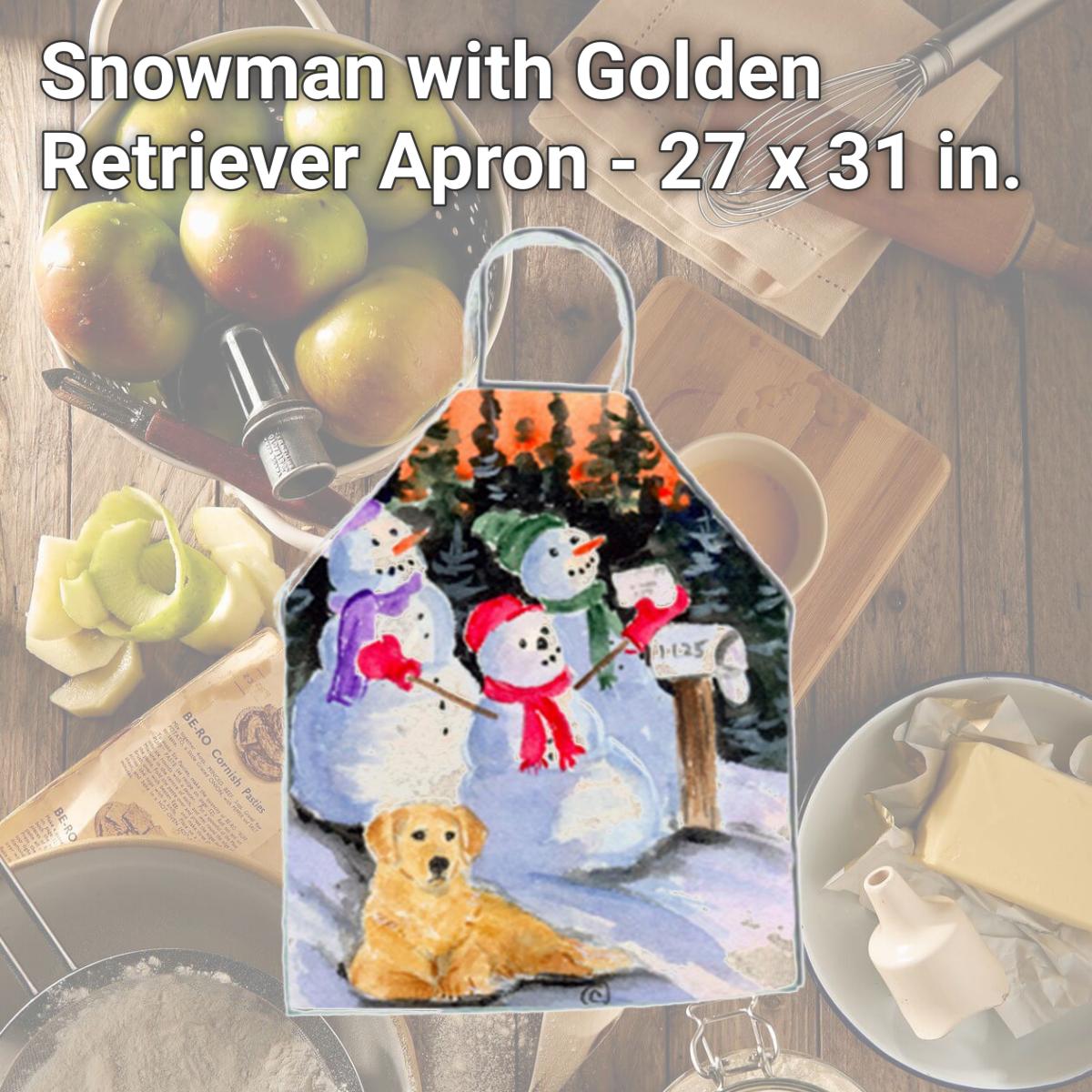 Picture of Carolines Treasures SS8989APRON Snowman with Golden Retriever Apron - 27 x 31 in.