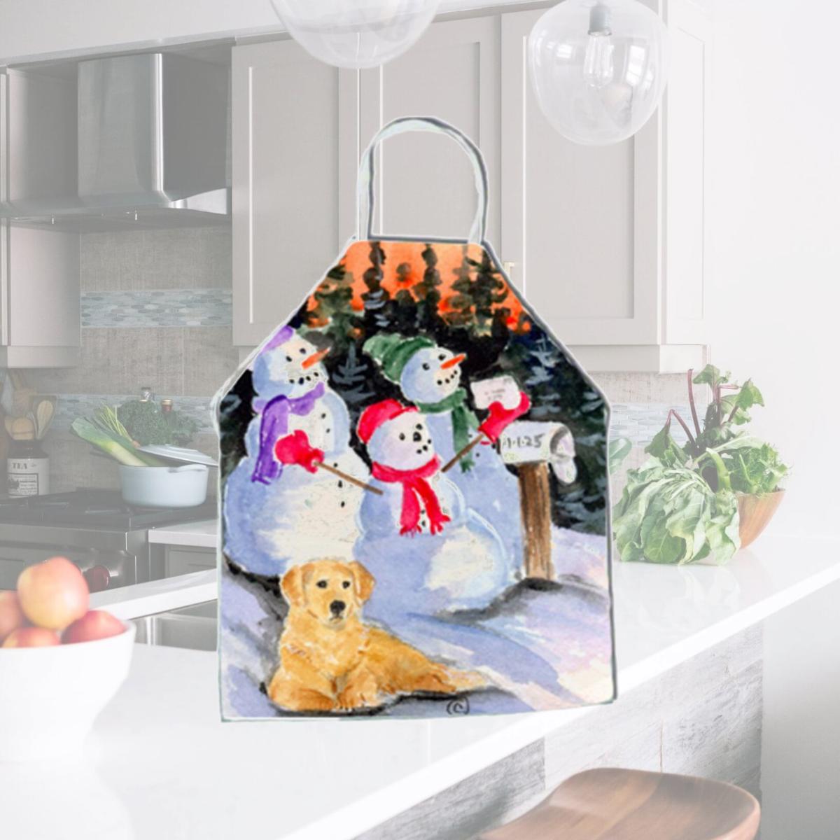 Picture of Carolines Treasures SS8989APRON Snowman with Golden Retriever Apron - 27 x 31 in.