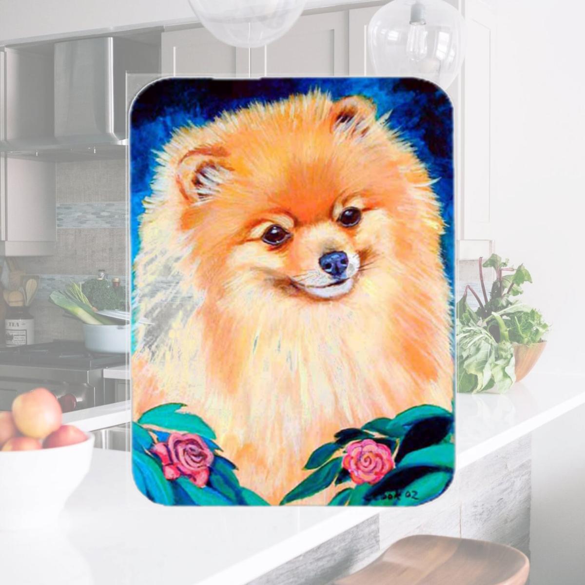 Picture of Carolines Treasures 7165LCB Pomeranian Garden Bud Glass Cutting Board - Large- 15 x 12 in.
