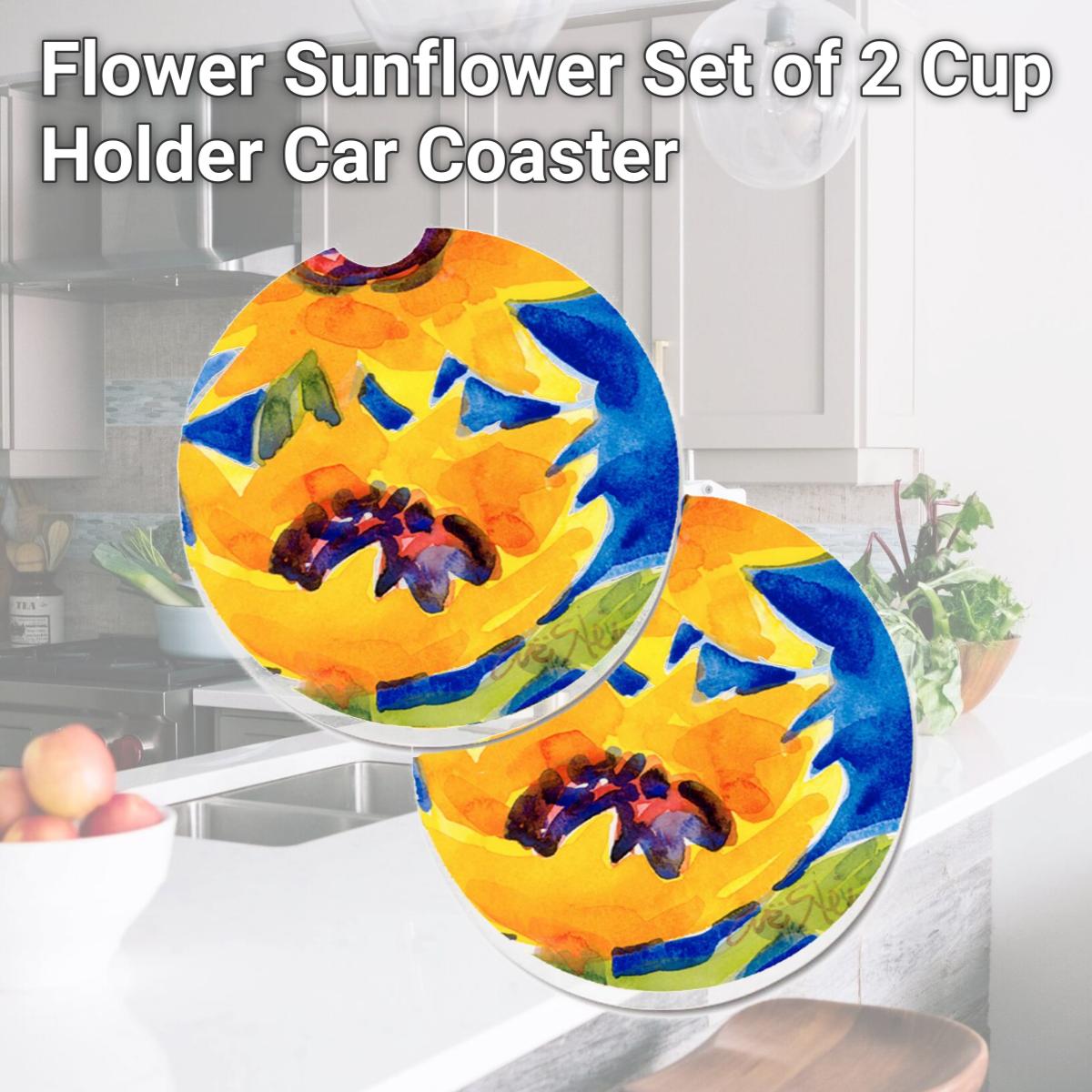 Picture of Carolines Treasures 6012CARC Flower Sunflower Set of 2 Cup Holder Car Coaster