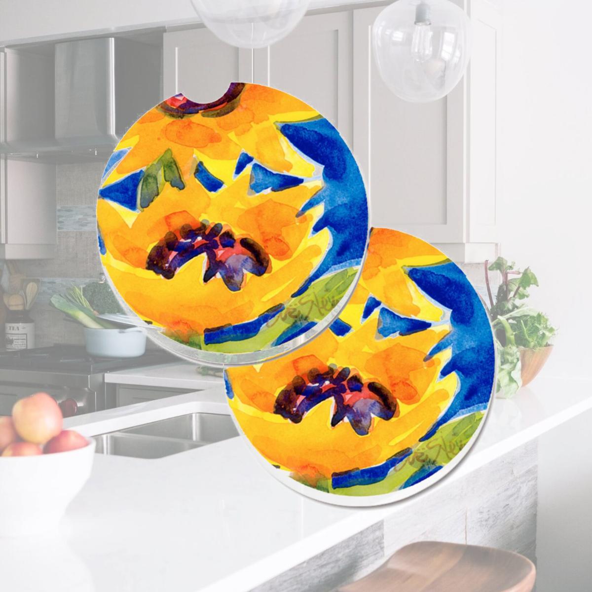 Picture of Carolines Treasures 6012CARC Flower Sunflower Set of 2 Cup Holder Car Coaster