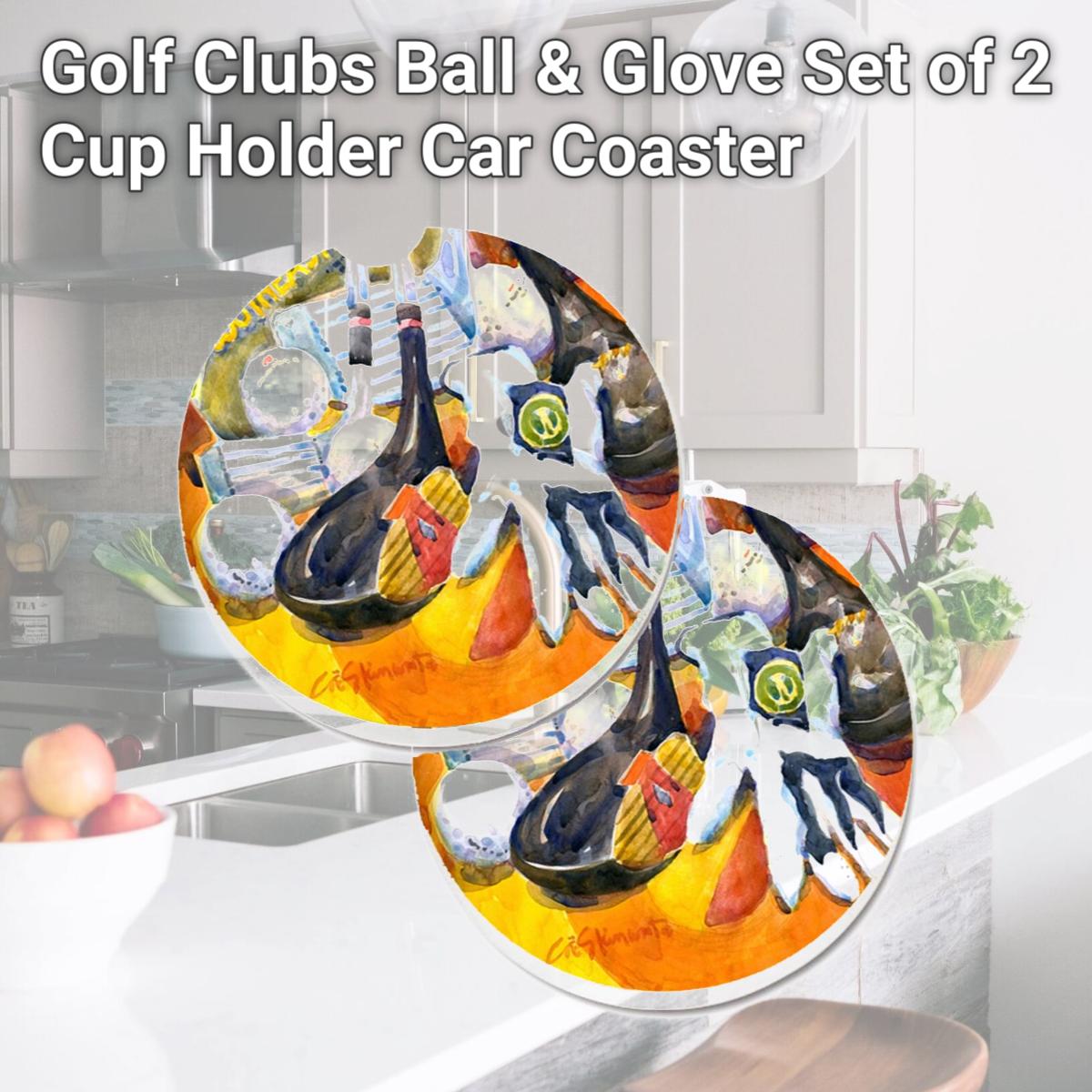 Picture of Carolines Treasures 6070CARC Golf Clubs Ball & Glove Set of 2 Cup Holder Car Coaster