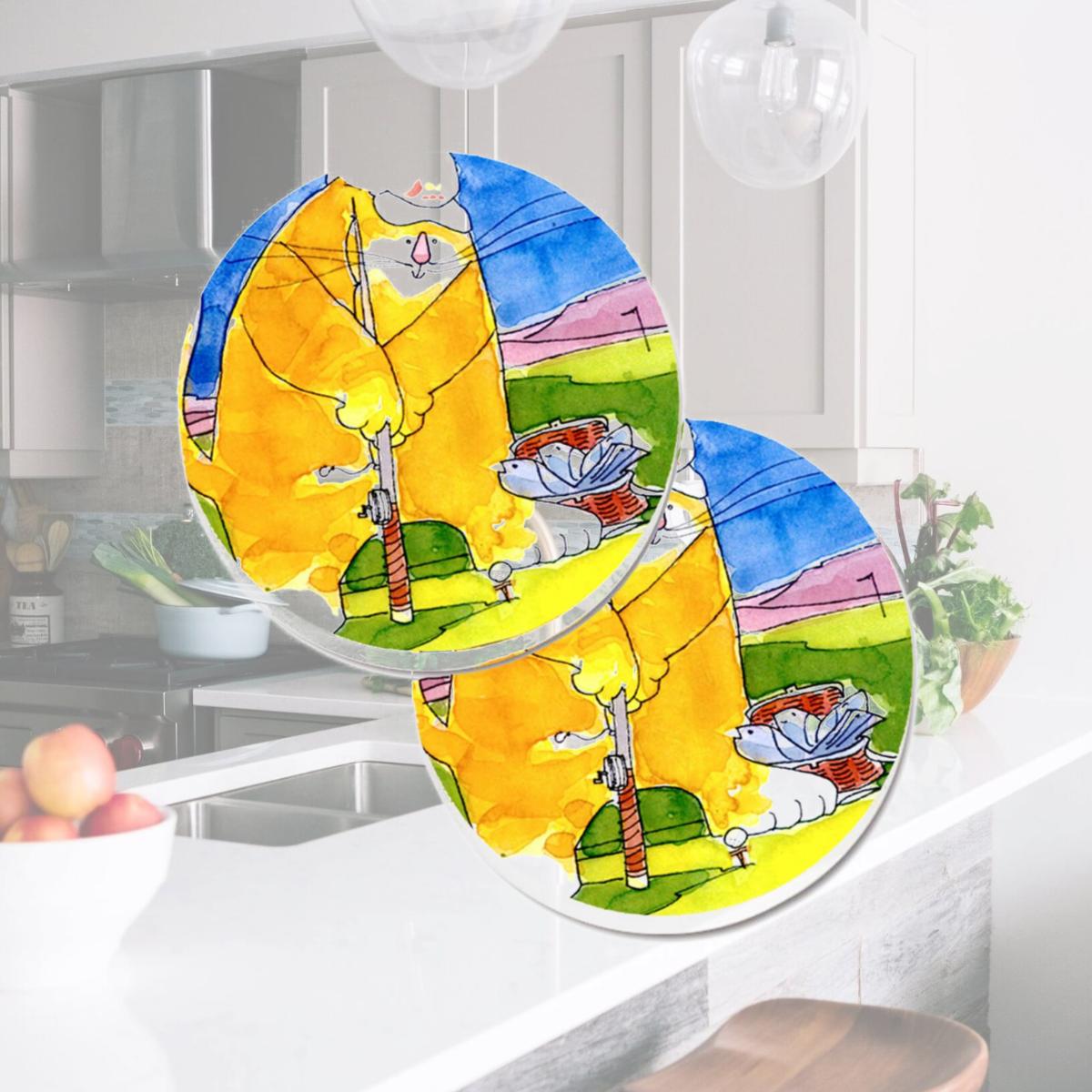 Picture of Carolines Treasures 6105CARC Big Cat golfing with a fishing pole Set of 2 Cup Holder Car Coaster