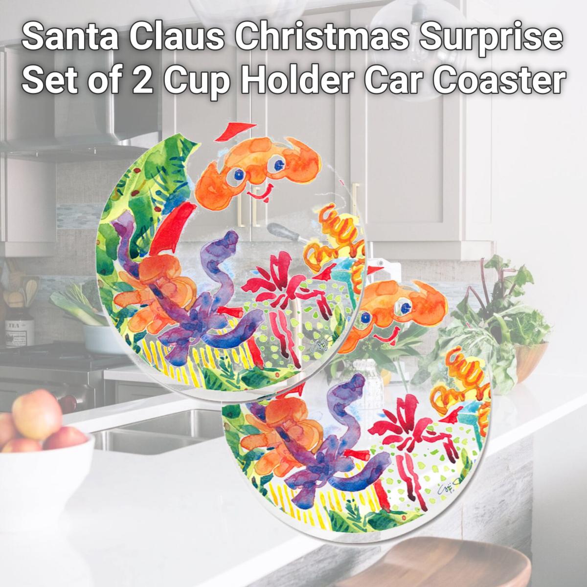 Picture of Carolines Treasures 6115CARC Santa Claus Christmas Surprise Set of 2 Cup Holder Car Coaster