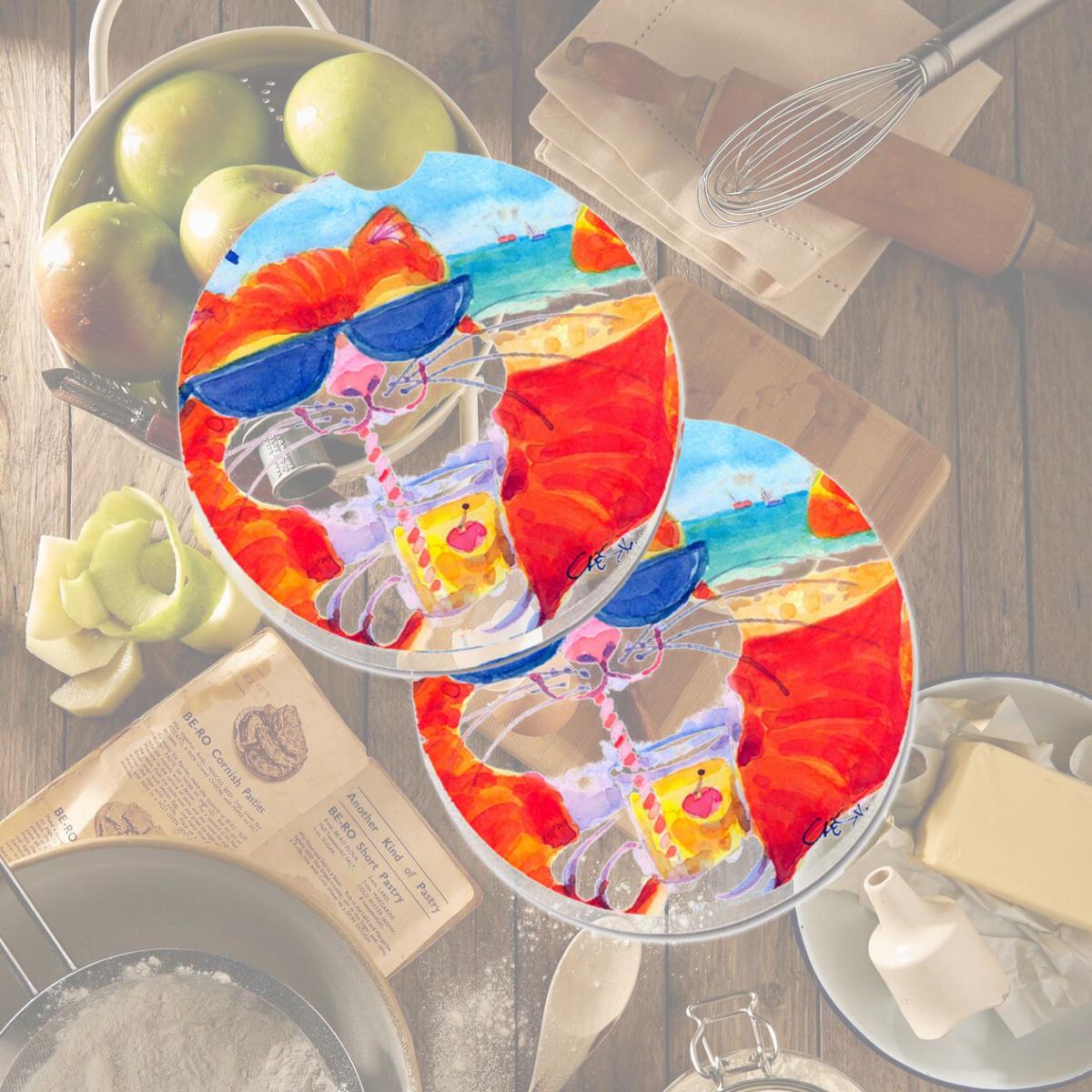 Picture of Carolines Treasures 6118CARC Cool Cat with Sunglasses at the Beach Set of 2 Cup Holder Car Coaster