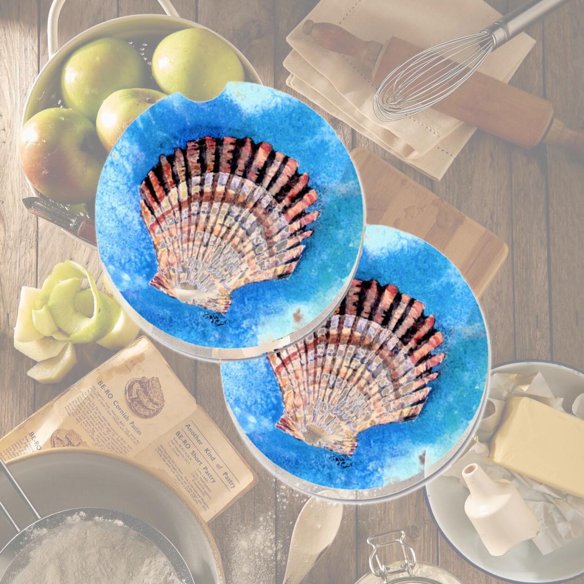 Picture of Carolines Treasures 8008CARC Scallop Sea Shell Set of 2 Cup Holder Car Coaster