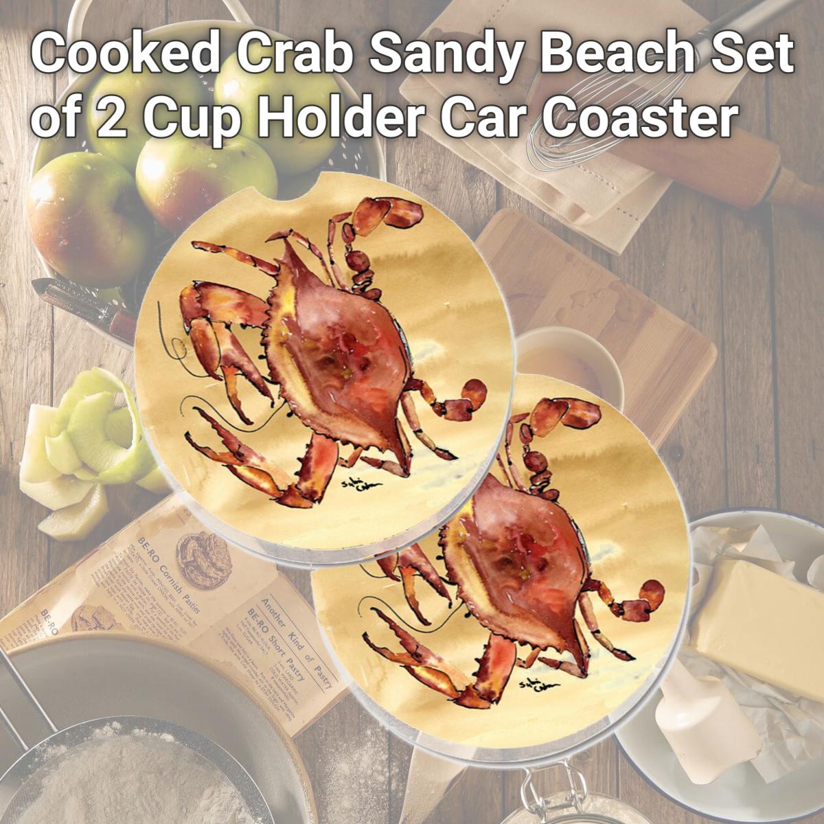 Picture of Carolines Treasures 8154CARC Cooked Crab Sandy Beach Set of 2 Cup Holder Car Coaster