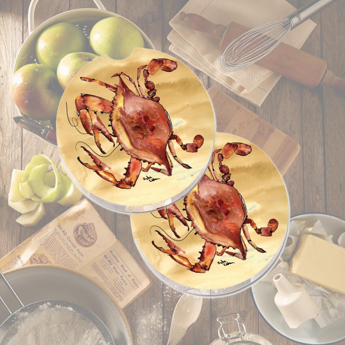 Picture of Carolines Treasures 8154CARC Cooked Crab Sandy Beach Set of 2 Cup Holder Car Coaster