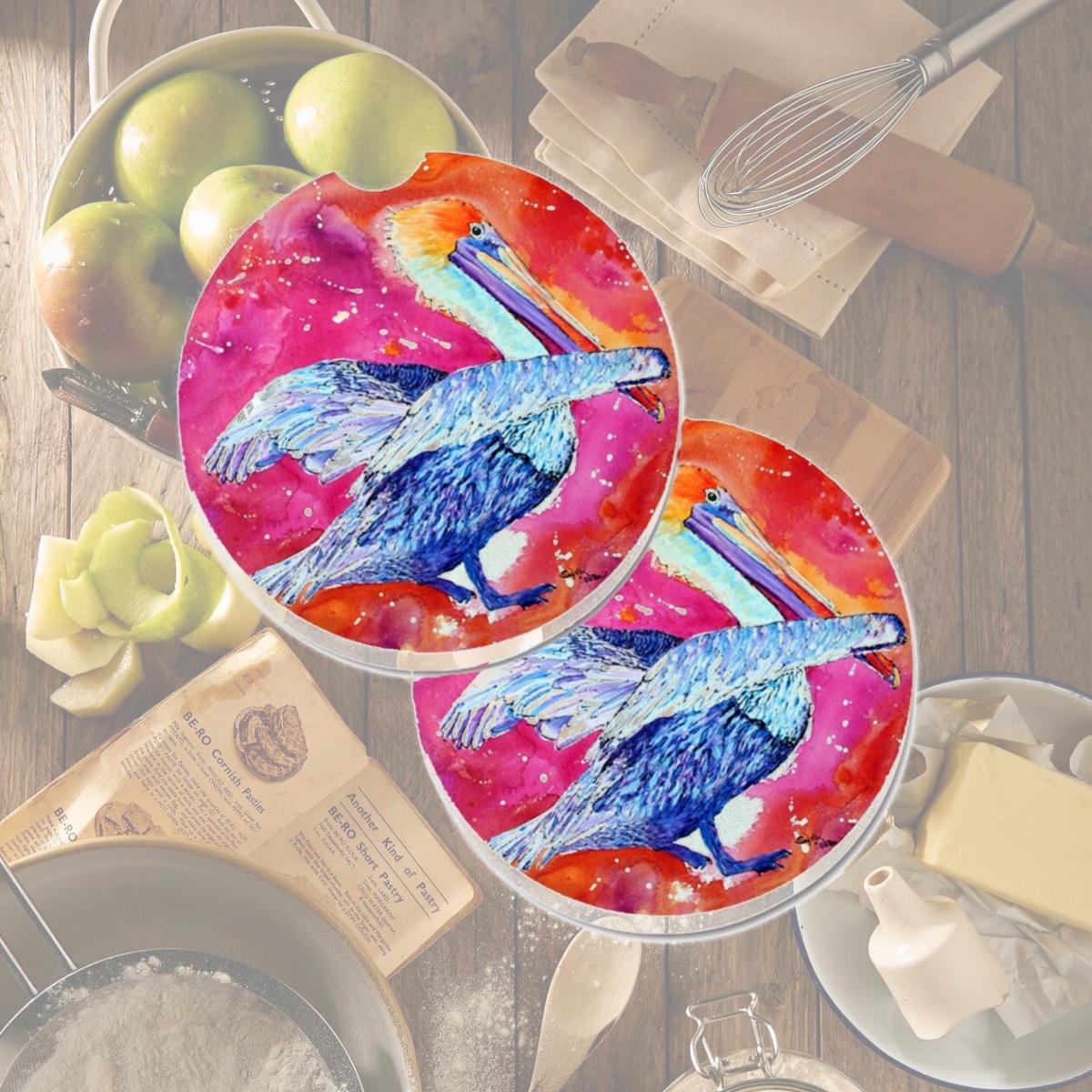 Picture of Carolines Treasures 8360CARC Pelican Set of 2 Cup Holder Car Coaster