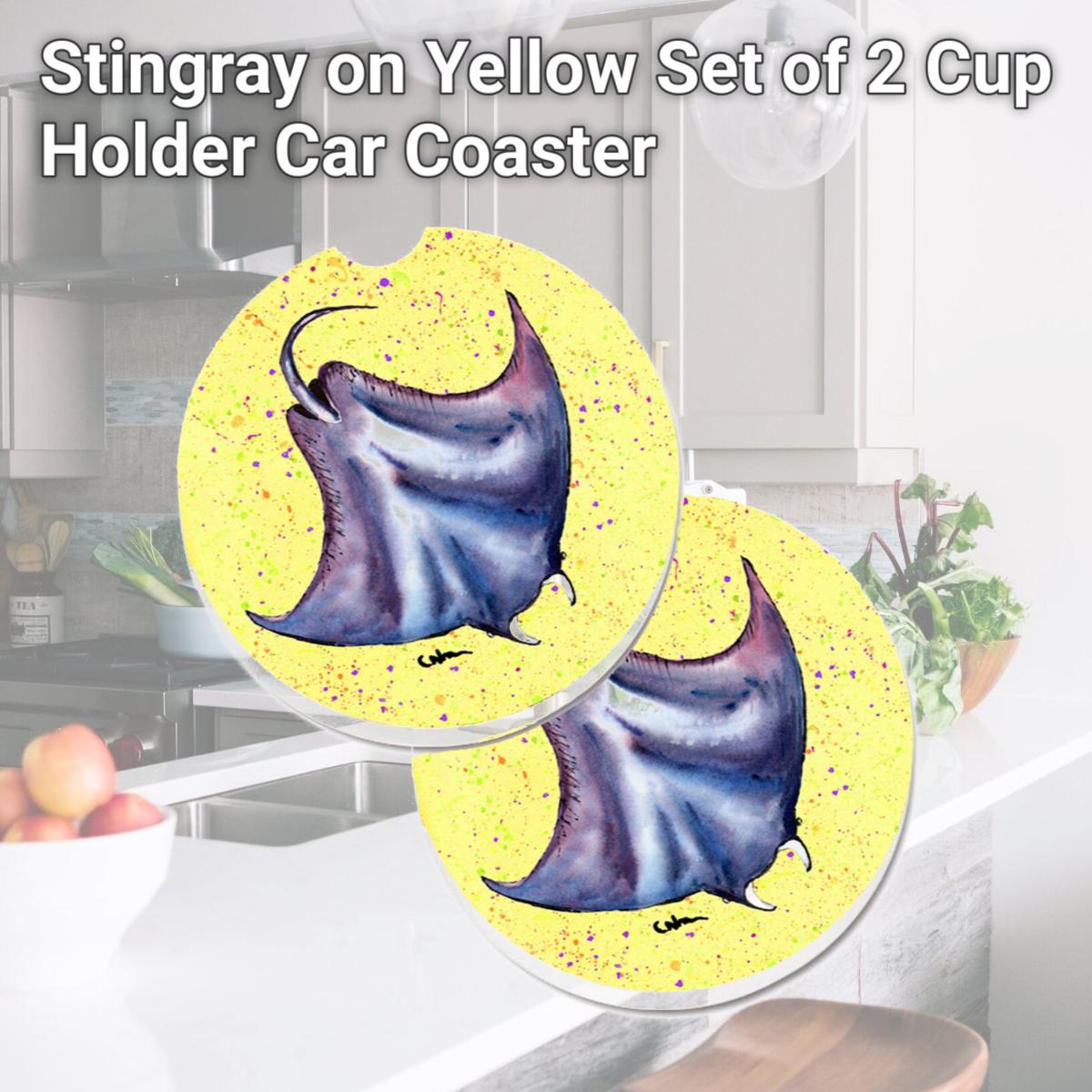 Picture of Carolines Treasures 8531CARC Stingray on Yellow Set of 2 Cup Holder Car Coaster