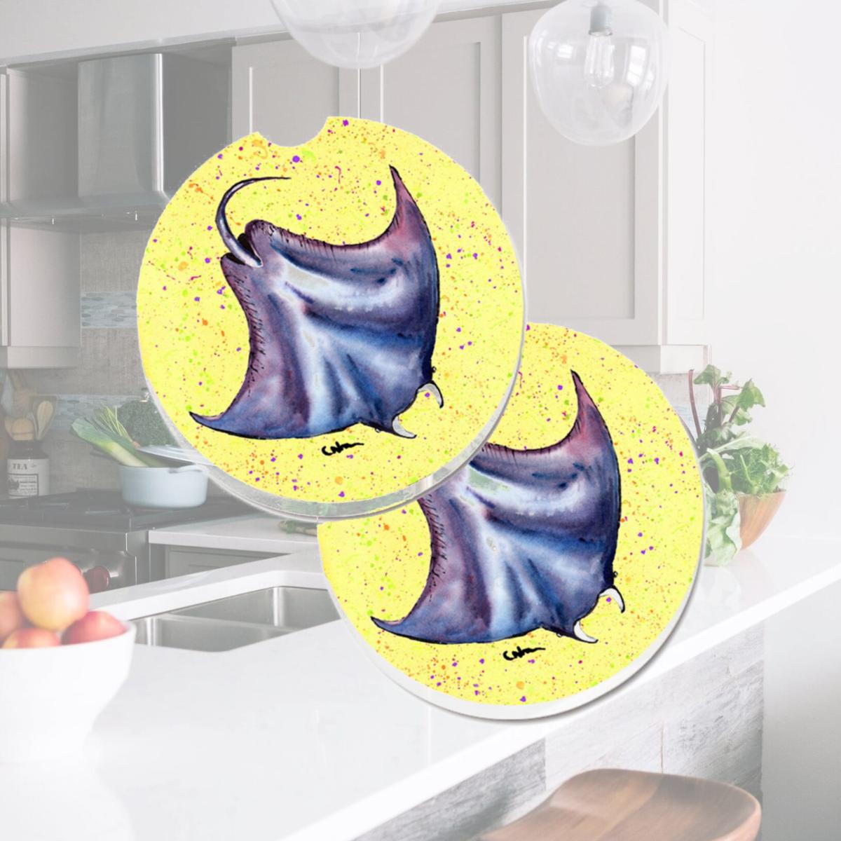 Picture of Carolines Treasures 8531CARC Stingray on Yellow Set of 2 Cup Holder Car Coaster