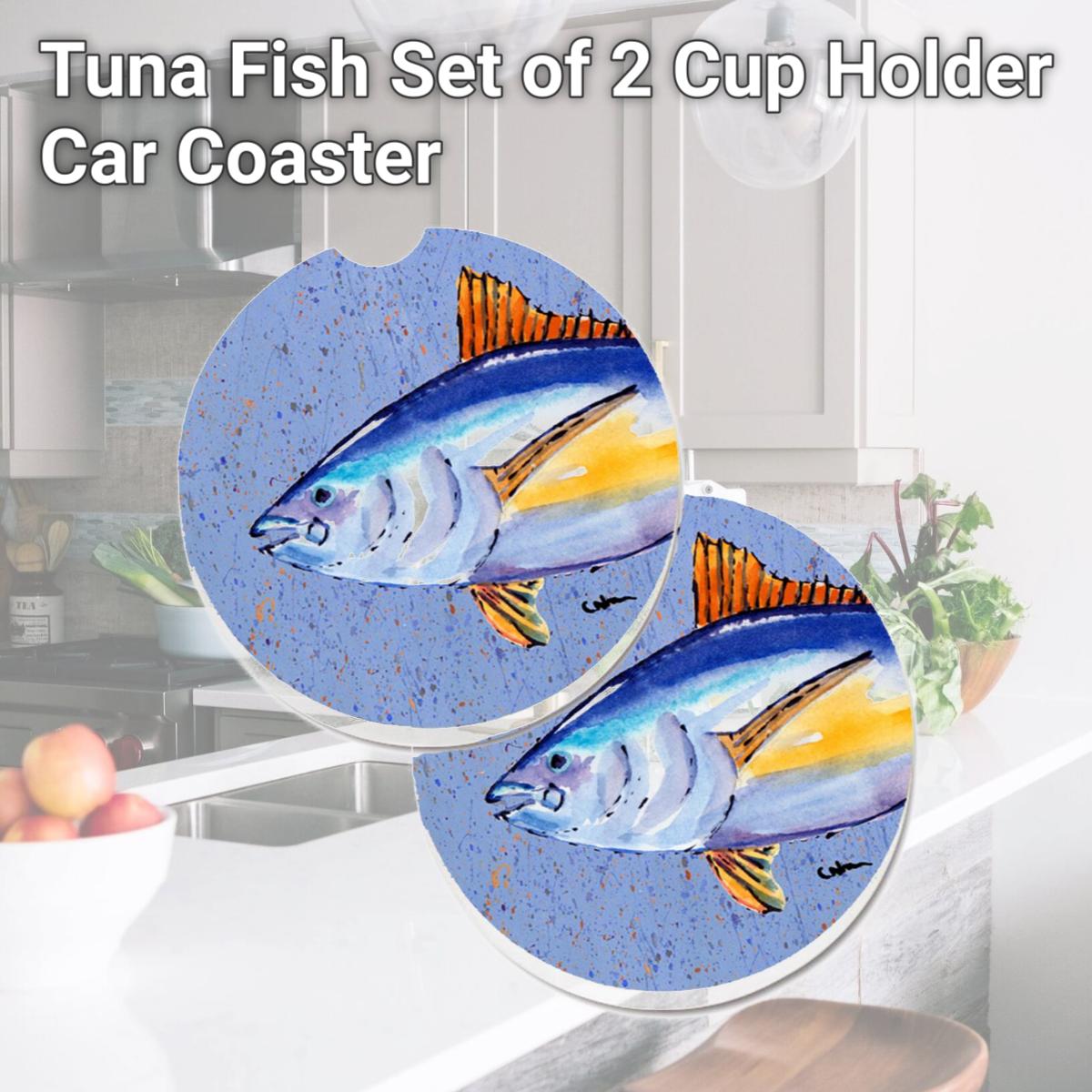 Picture of Carolines Treasures 8535CARC Tuna Fish Set of 2 Cup Holder Car Coaster