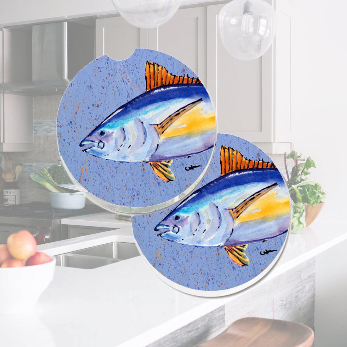 Picture of Carolines Treasures 8535CARC Tuna Fish Set of 2 Cup Holder Car Coaster