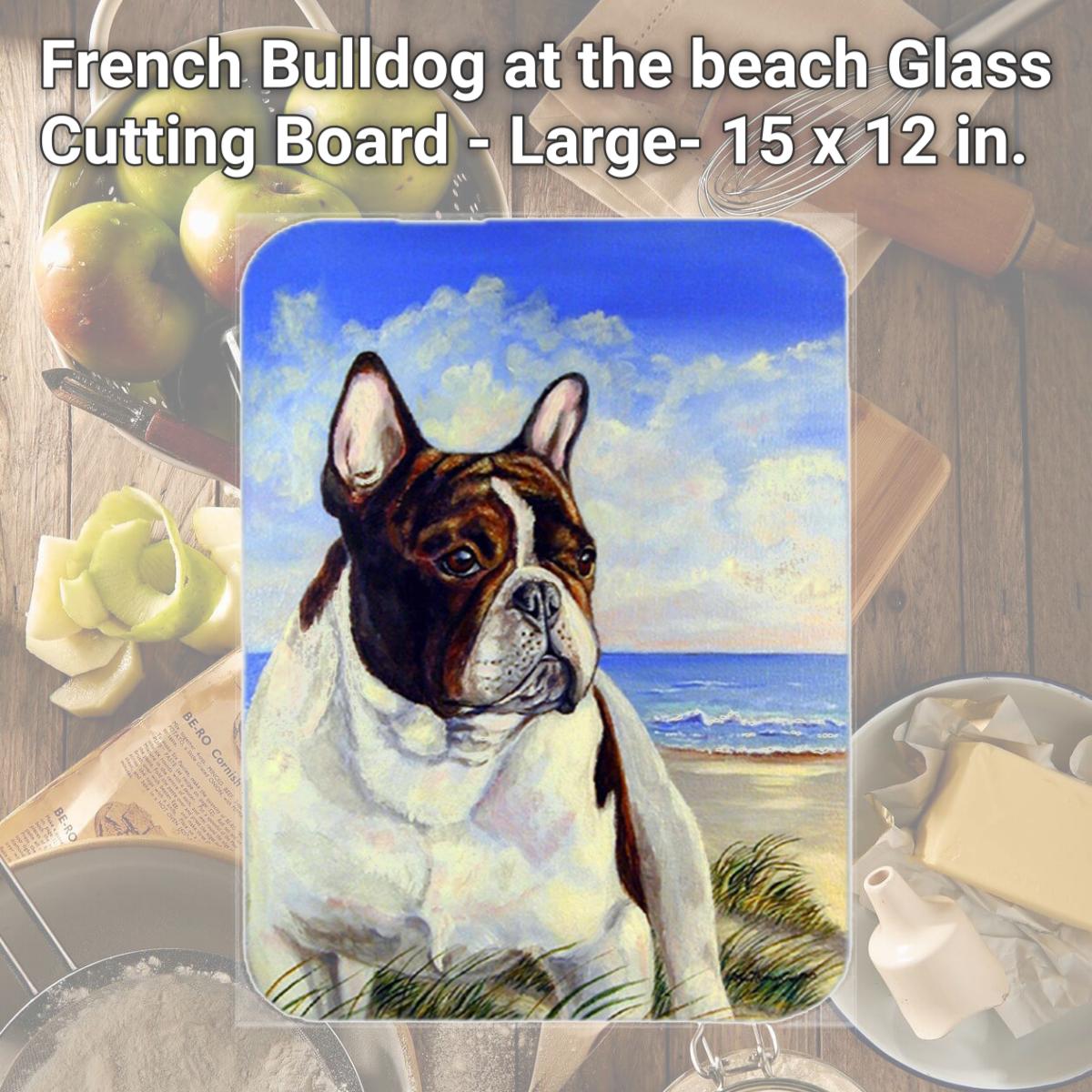 Picture of Carolines Treasures 7171LCB French Bulldog at the beach Glass Cutting Board - Large- 15 x 12 in.
