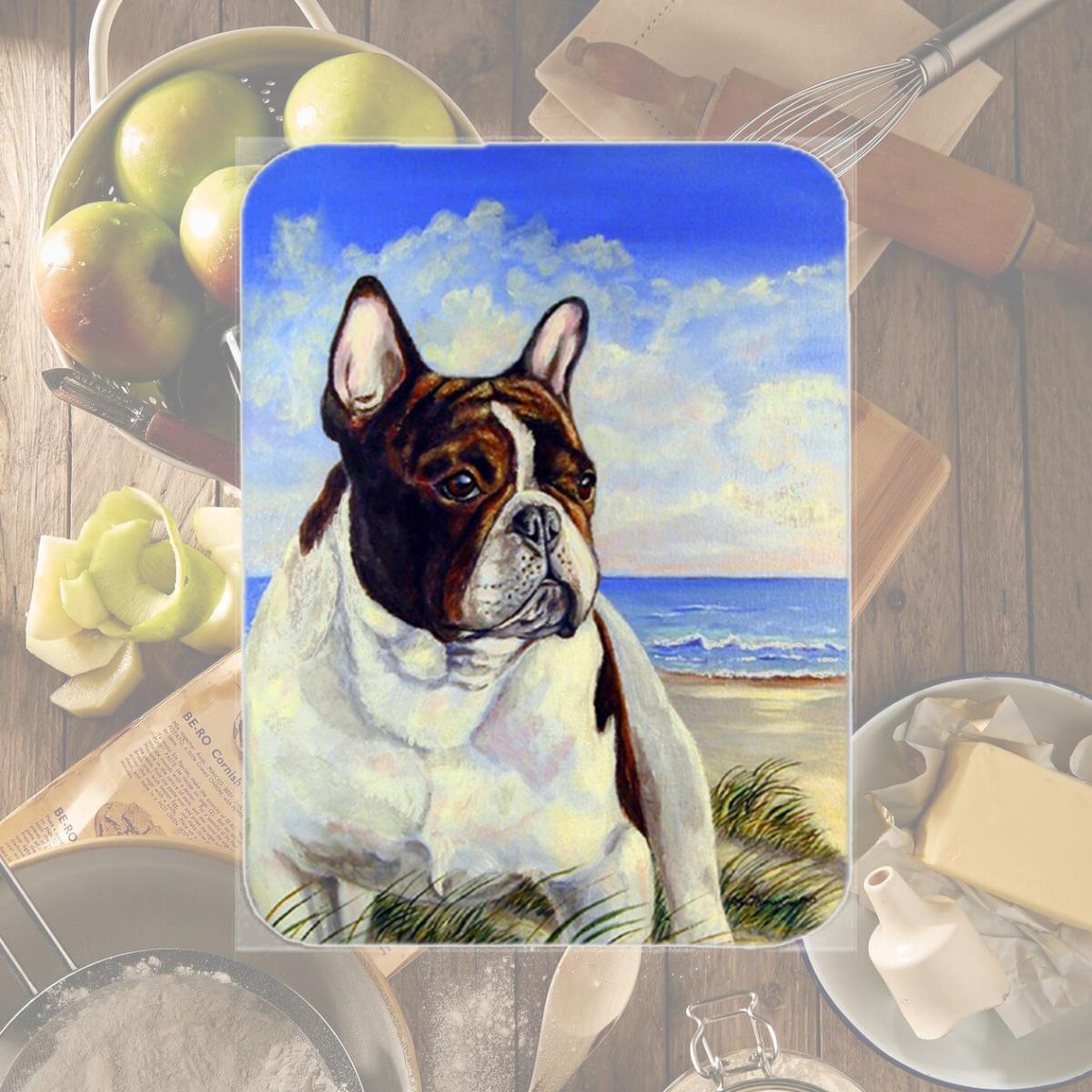 Picture of Carolines Treasures 7171LCB French Bulldog at the beach Glass Cutting Board - Large- 15 x 12 in.