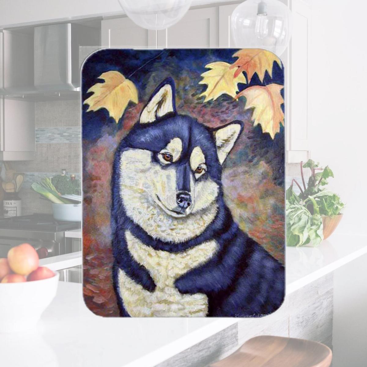 Picture of Carolines Treasures 7173LCB Fall Leaves Siberian Husky Glass Cutting Board - Large- 15 x 12 in.
