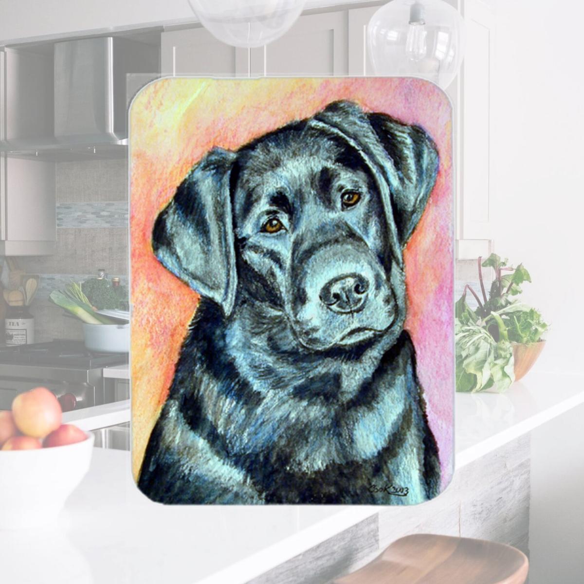 Picture of Carolines Treasures 7177LCB Black Labrador Glass Cutting Board - Large- 15 x 12 in.