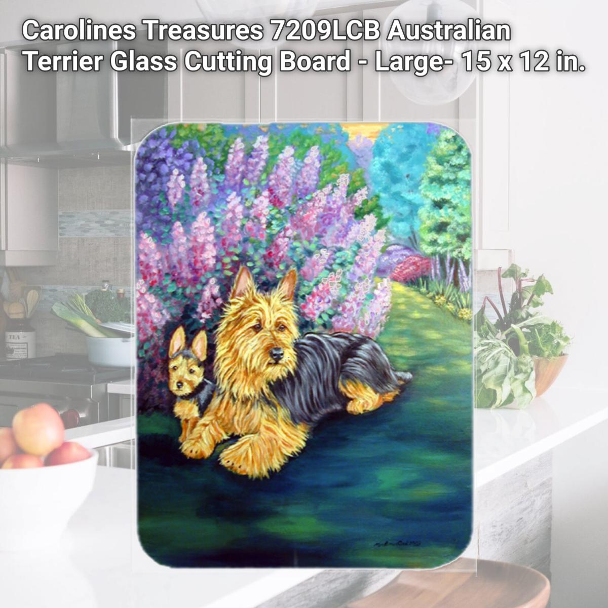 Picture of Carolines Treasures 7209LCB Australian Terrier Glass Cutting Board - Large- 15 x 12 in.