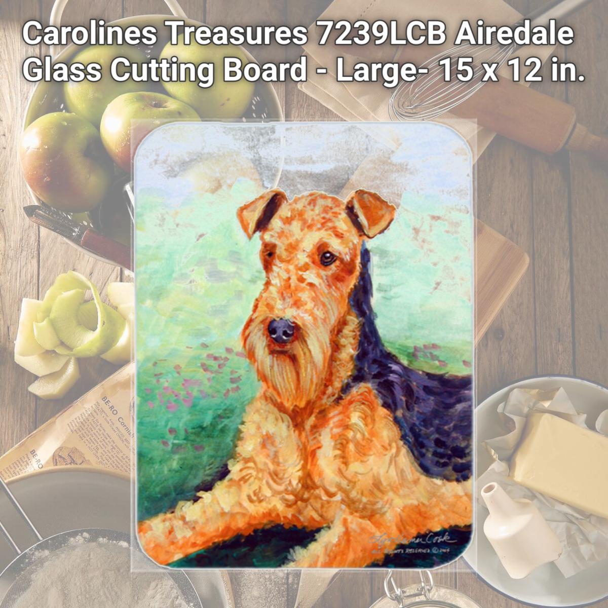 Picture of Carolines Treasures 7239LCB Airedale Glass Cutting Board - Large- 15 x 12 in.