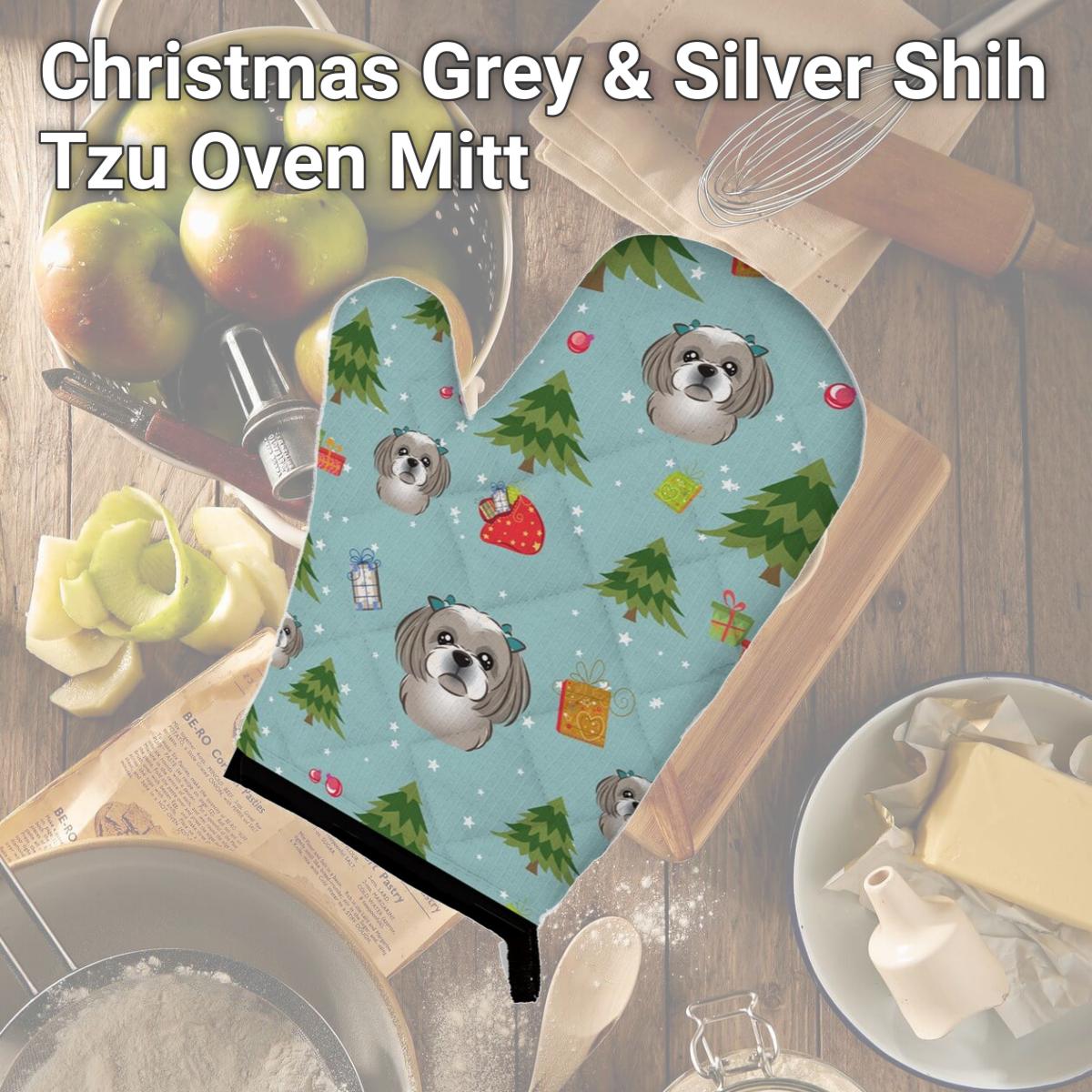 Picture of Carolines Treasures BB5039OVMT Christmas Grey & Silver Shih Tzu Oven Mitt