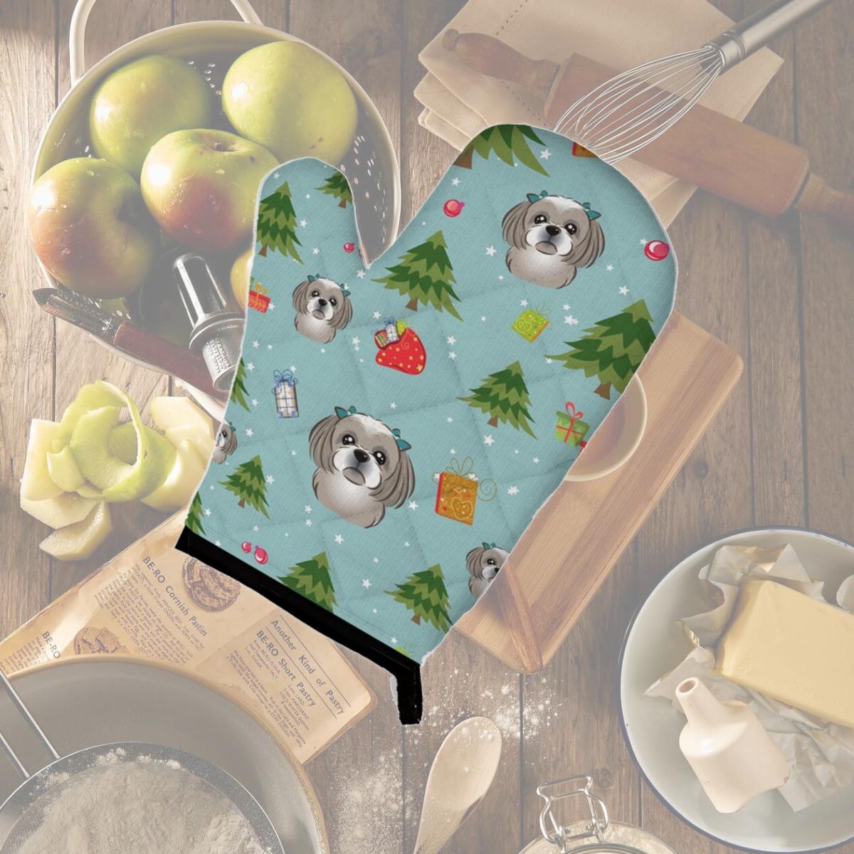 Picture of Carolines Treasures BB5039OVMT Christmas Grey & Silver Shih Tzu Oven Mitt