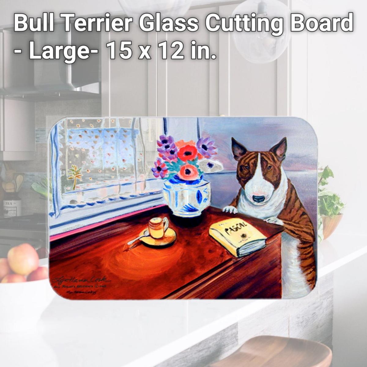 Picture of Carolines Treasures 7249LCB Bull Terrier Glass Cutting Board - Large- 15 x 12 in.