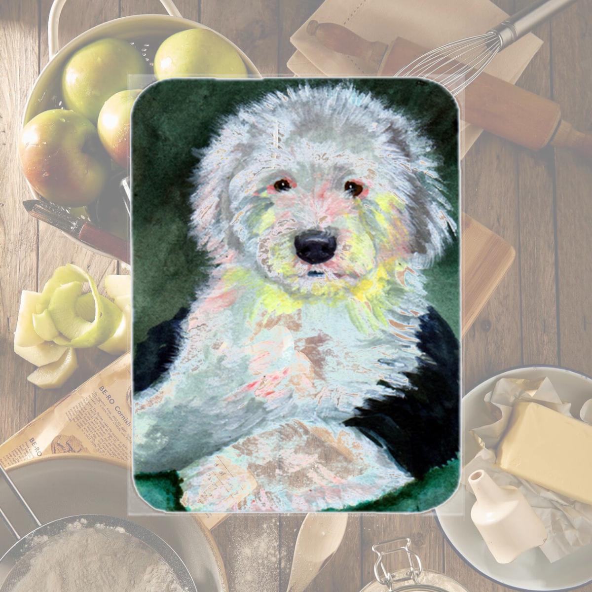 Picture of Carolines Treasures 7252LCB Old English Sheepdog Glass Cutting Board - Large- 15 x 12 in.