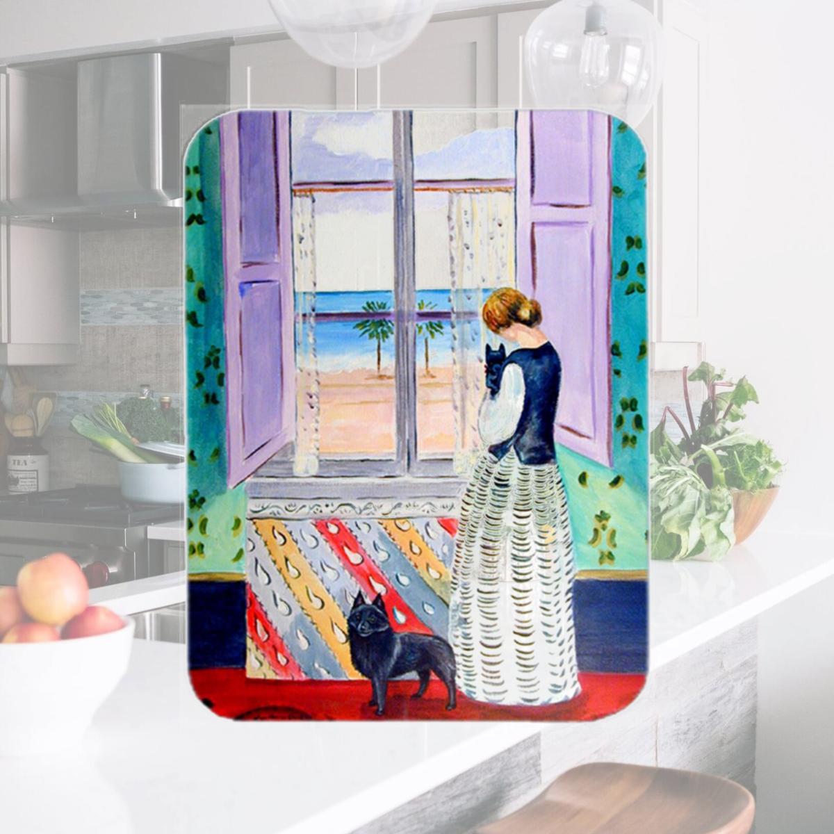 Picture of Carolines Treasures 7268LCB Lady with her Schipperke Glass Cutting Board - Large- 15 x 12 in.