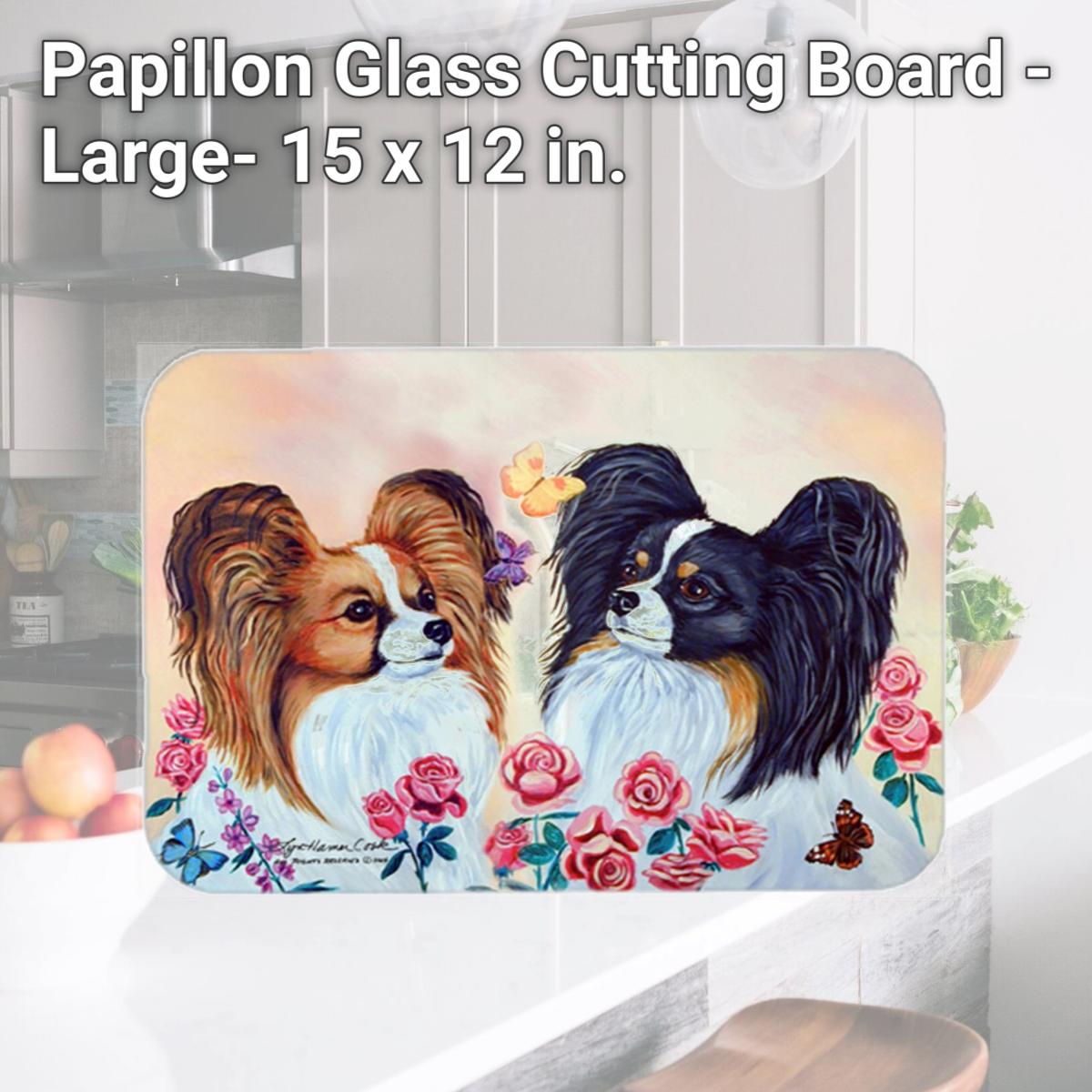 Picture of Carolines Treasures 7272LCB Papillon Glass Cutting Board - Large- 15 x 12 in.