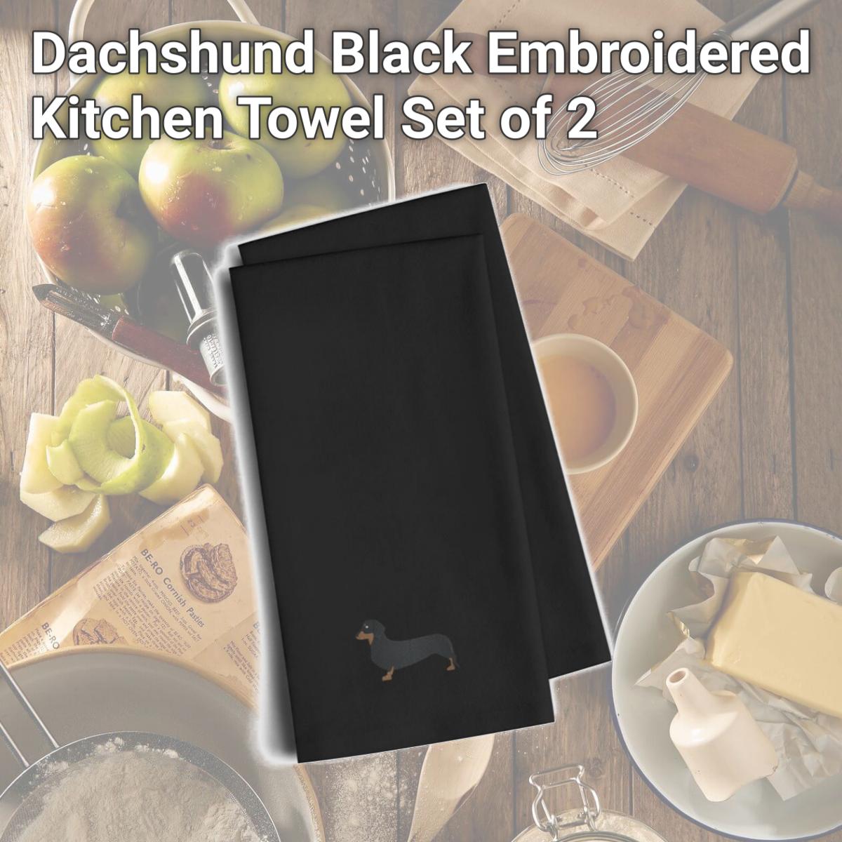 Picture of Carolines Treasures BB3382BKTWE Dachshund Black Embroidered Kitchen Towel, Set of 2