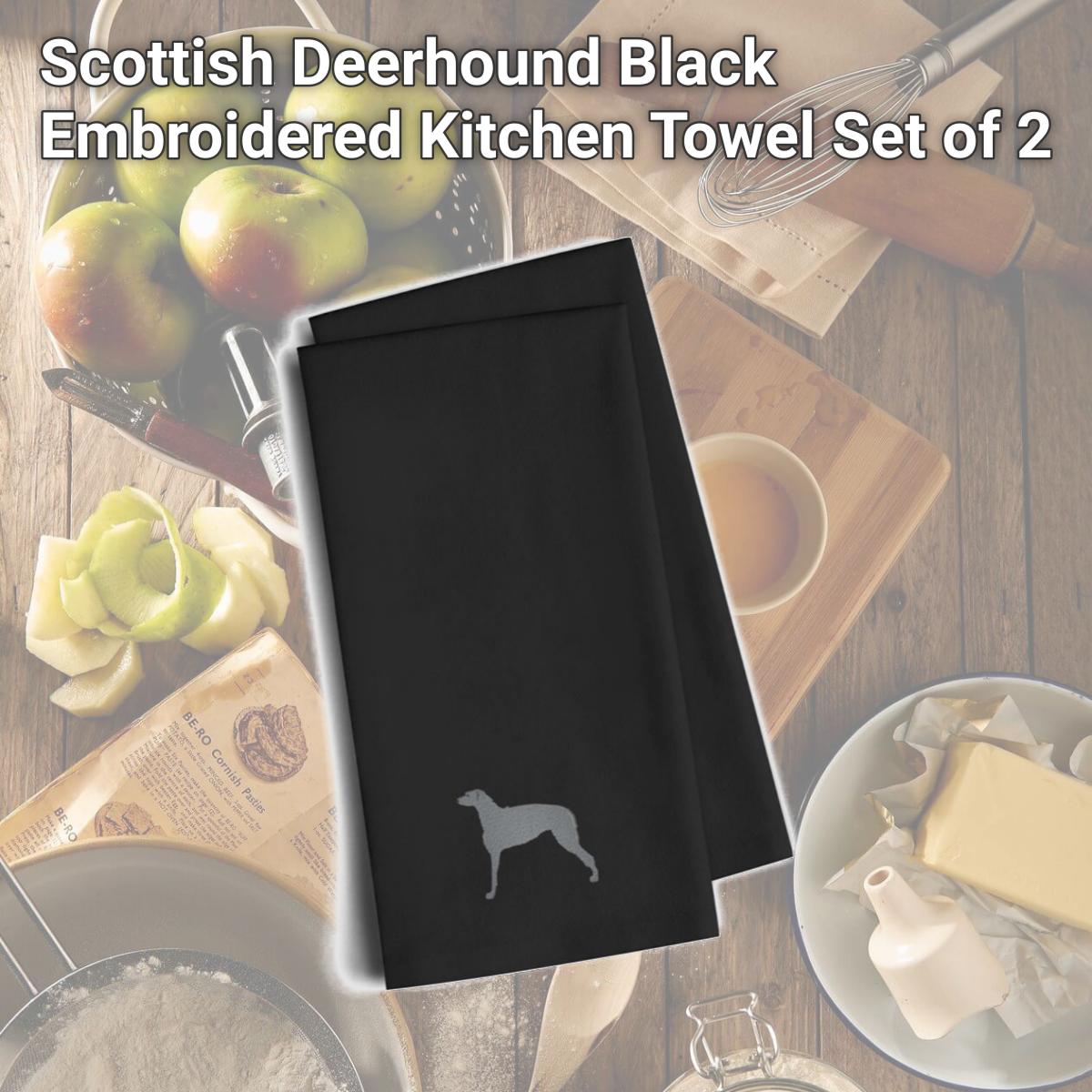 Picture of Carolines Treasures BB3396BKTWE Scottish Deerhound Black Embroidered Kitchen Towel, Set of 2
