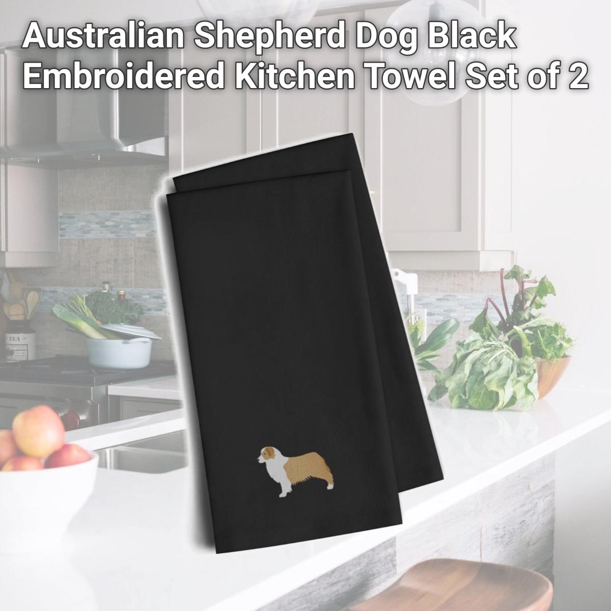 Picture of Carolines Treasures BB3433BKTWE Australian Shepherd Dog Black Embroidered Kitchen Towel, Set of 2