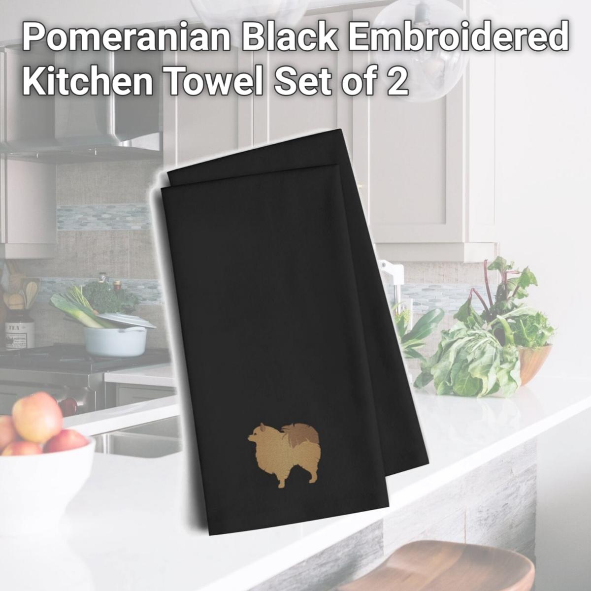 Picture of Carolines Treasures BB3442BKTWE Pomeranian Black Embroidered Kitchen Towel, Set of 2