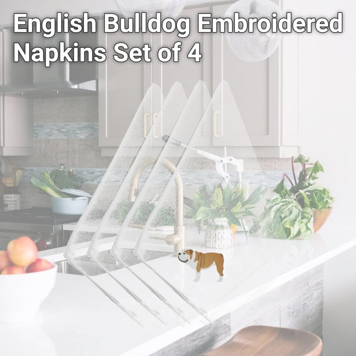 Picture of Carolines Treasures BB3462NPKE English Bulldog Embroidered Napkins, Set of 4