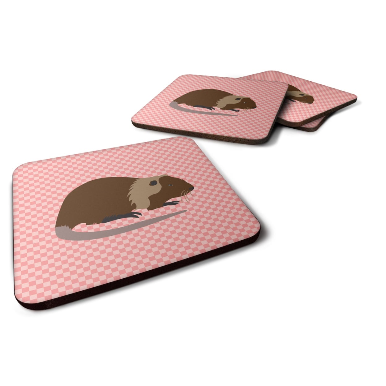 Coypu Nutria River Rat Pink Check Foam Coaster - Set of 4